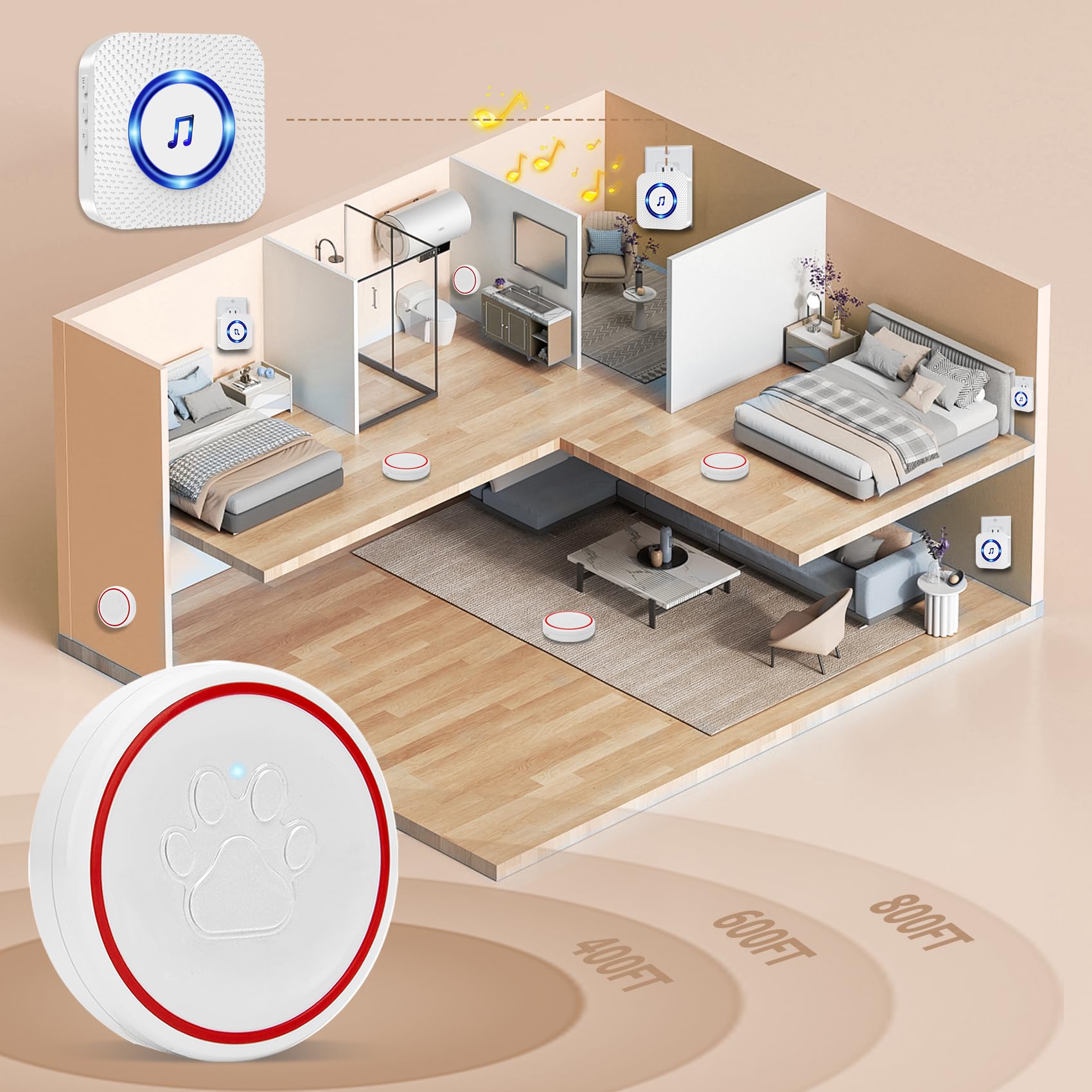 Chunhee Dog Doorbells For Communication-Dog Door Bell Potty Training Wireless Dog Door Bell-Ip55 Waterproof Dog Potty Button