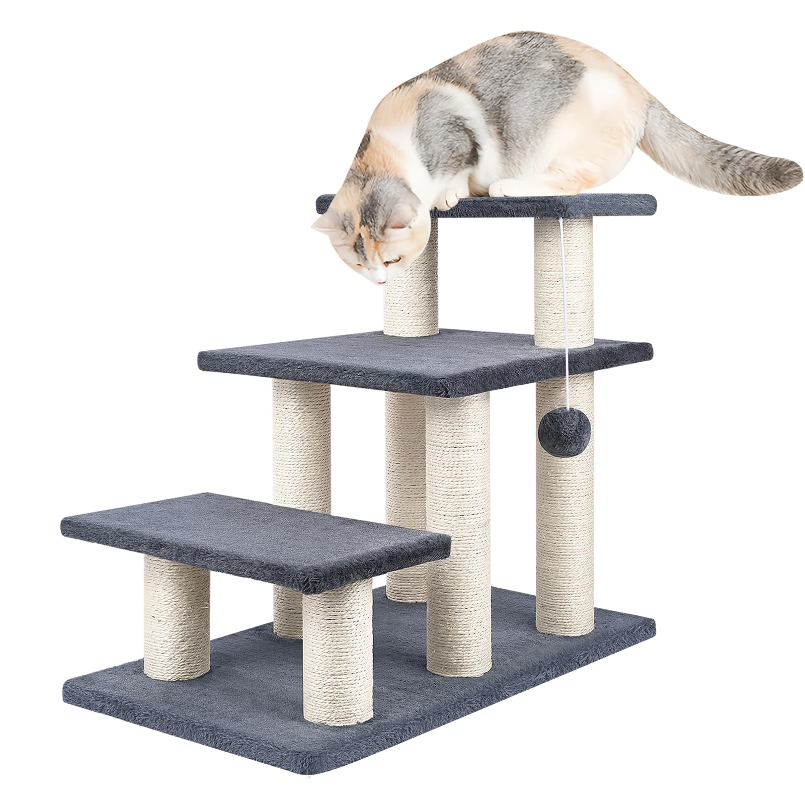 Socater Dog Stairs, Cat Scratching Post 3 Steps Stairs For Cats And Dogs, Stable 20 Inch Pet Stairs For High Beds & Sofas Protec
