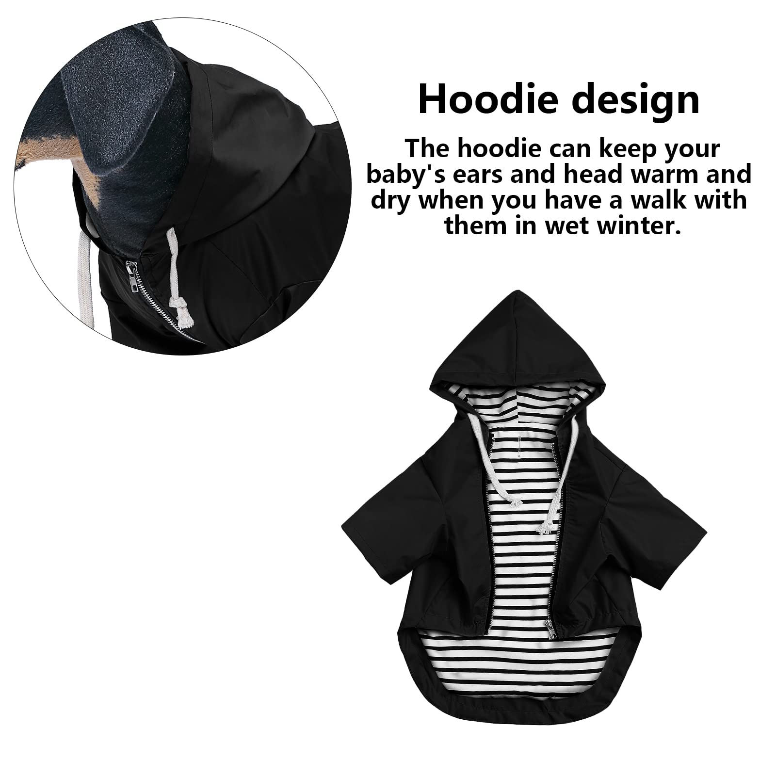 Dog Raincoat Waterproof Puppy Rain Jacket With Hood For Small Medium Dogs, Poncho With Reflective Strap, Storage Pocket And Harness Hole - Black - Xl