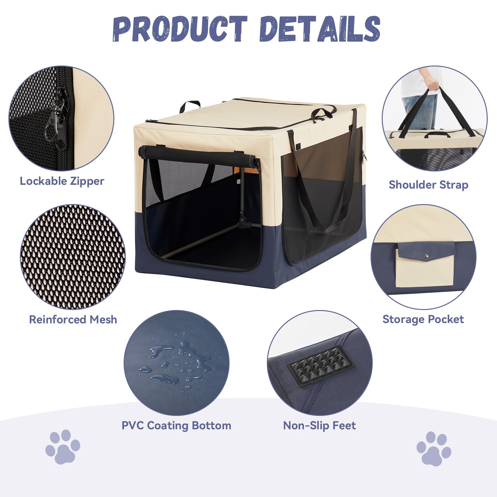 A4Pet Portable Dog Crate, Foldable Dog Crate - 40 Inch Adjustable Stainless Steel Frame, Lightweight, Durable And Soft Crate Wit