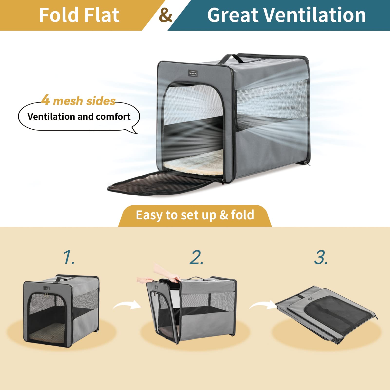 Petsfit Soft Sided Dog Crate, Upgrade Zipper And Strengthen The Seam, To Prevent From Escaping, Dog Crates 31 Inch