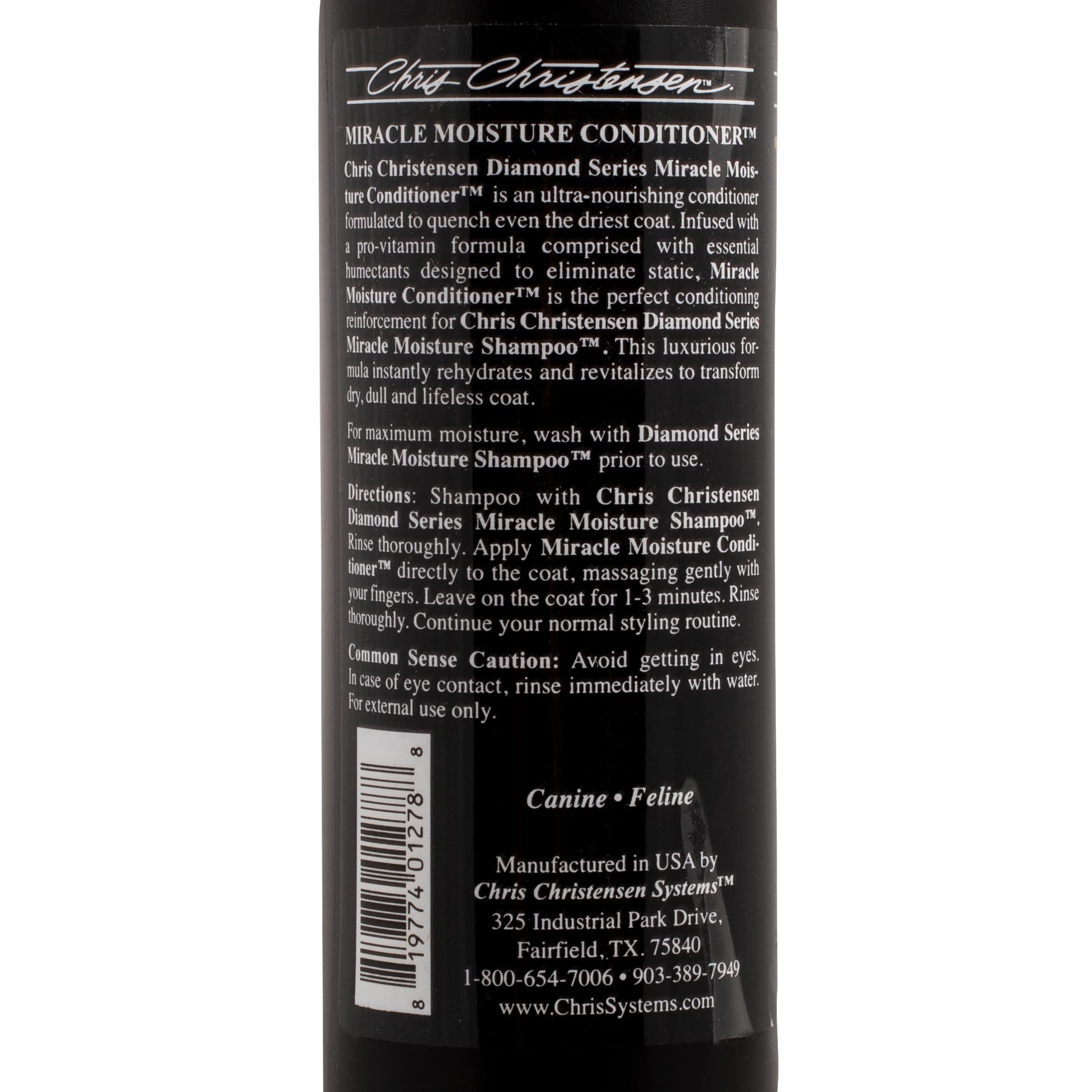 Chris Christensen Miracle Moisture Dog Conditioner, Pro-Vitamin Formula, 16 oz, Black, Model 483, For Dogs and Cats, Made in USA