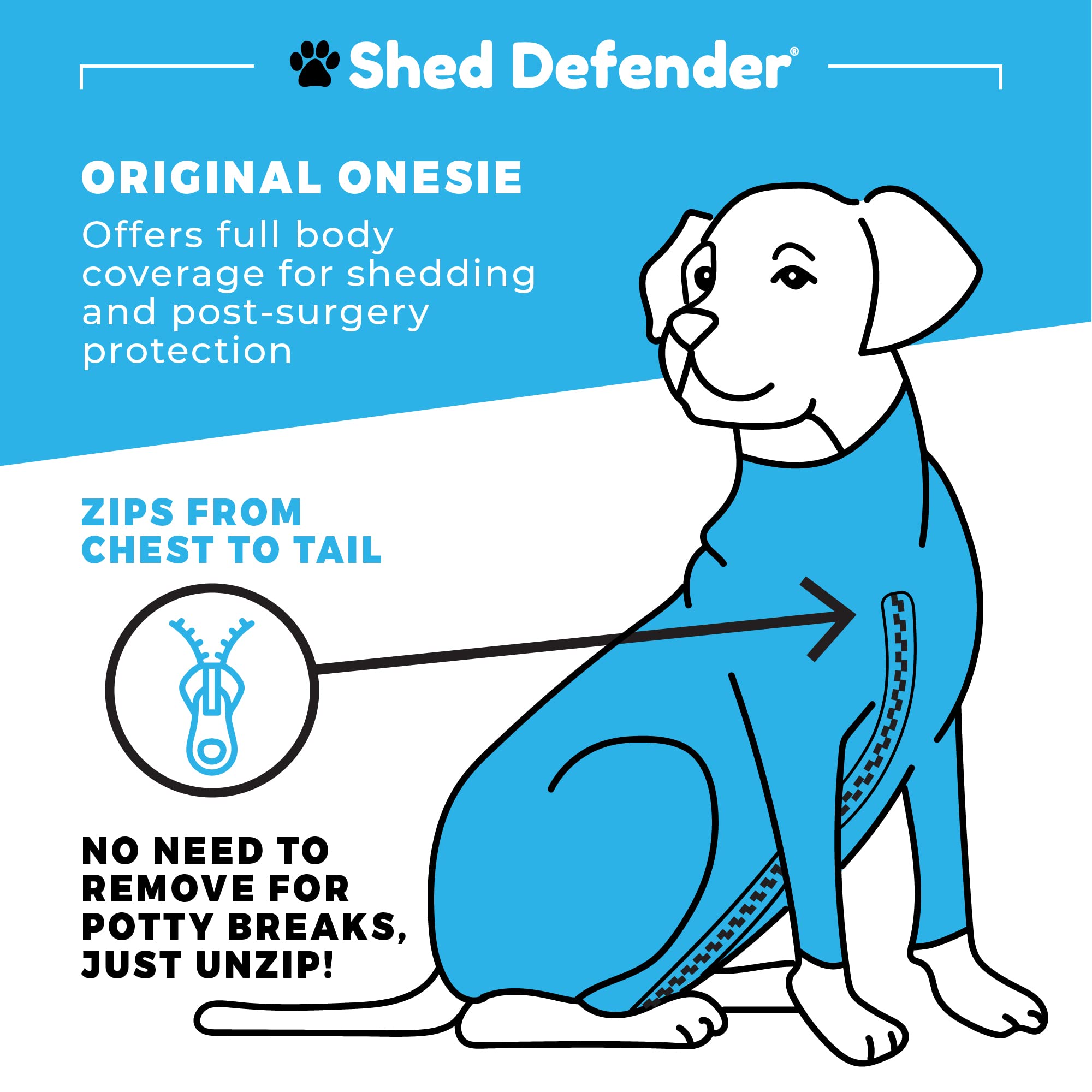 Shed Defender Original Dog Onesie for Dog Shedding, Seen on Shark Tank, Lightweight Breathable, Bodysuit for Dogs, Recovery Suit