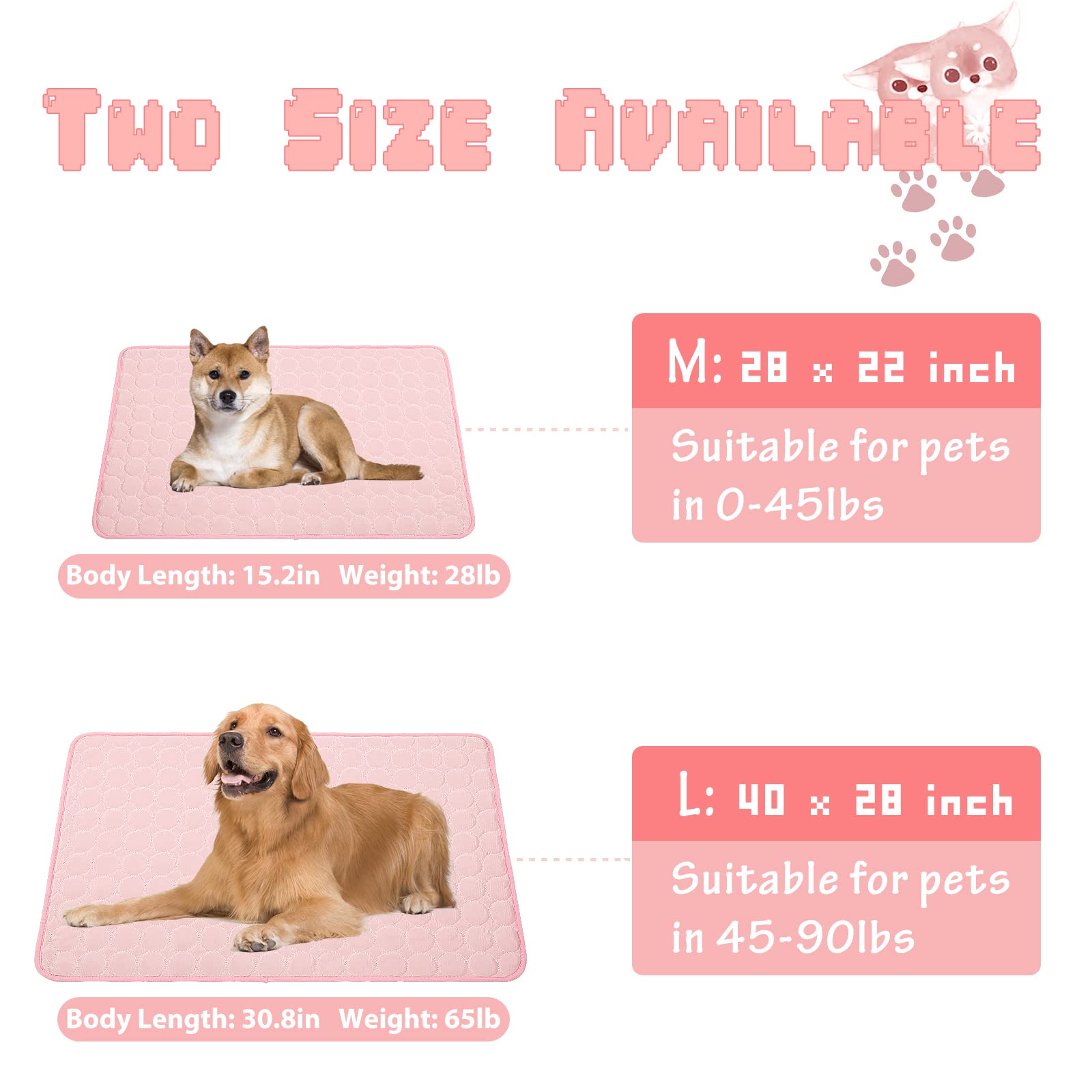 Meilimiyu Washable Dog Cooling Mat Ice Silk Pet Self Cooling Pad Blanket (40X28 In, Pink)