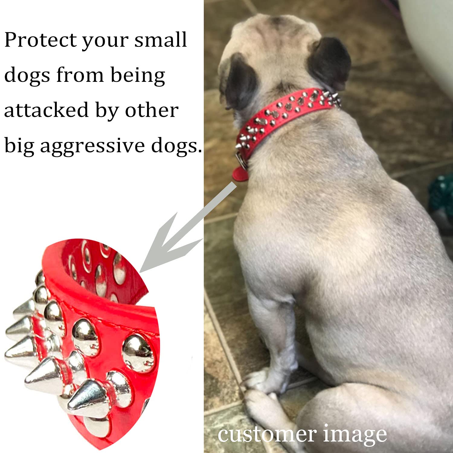 Teemerryca Adjustable Microfiber Leather Spiked Studded Dog Collars With A Squeak Ball Gift For Small Medium Large Pets Like Cats/Pit Bull/Bulldog/Pugs/Husky, Red, M(12'-15')