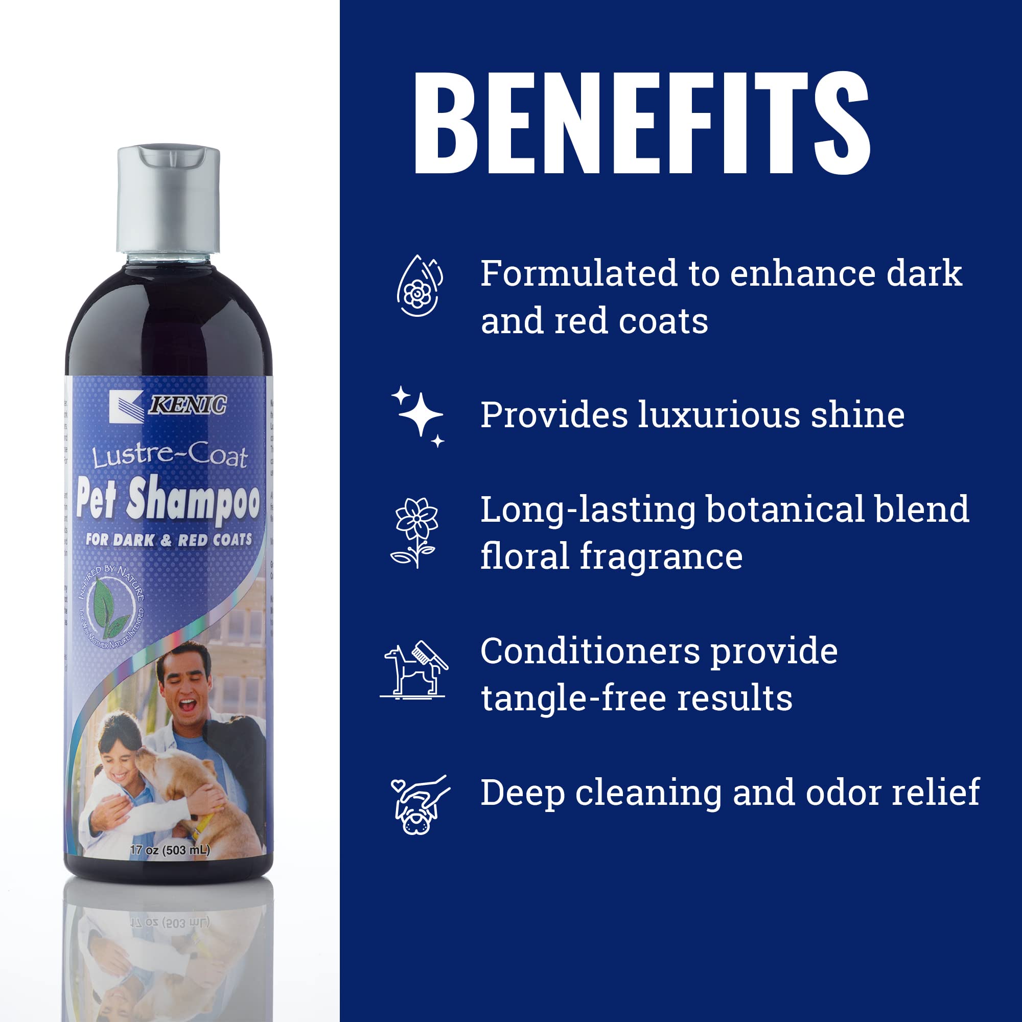 Kenic Dark Coat Dog & Cat Conditioning Shampoo - Enhances Deep Coat Color & Shine, Soap & Paraben-Free Grooming Formula, Made in