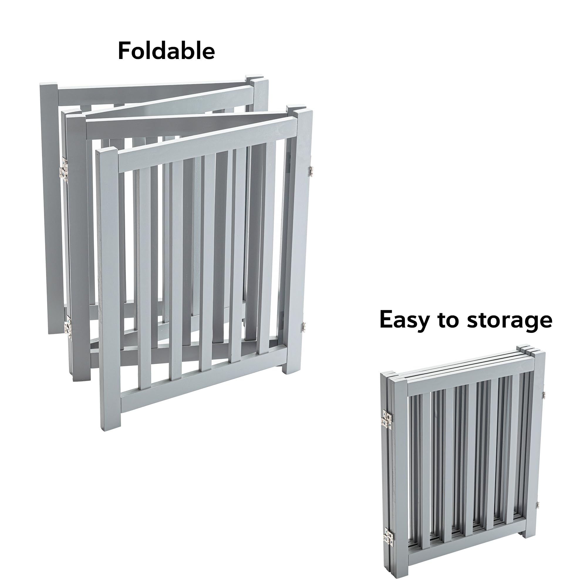 Lzrs Solid Hardwood Freestanding Pet Gate,Wooden Dog Gates For Doorways,Nature Wood Dog Gates For The House,Dog Gate For Stairs,Freestanding Indoor Gate Safety Fence,Grey,24' Height-4 Panels