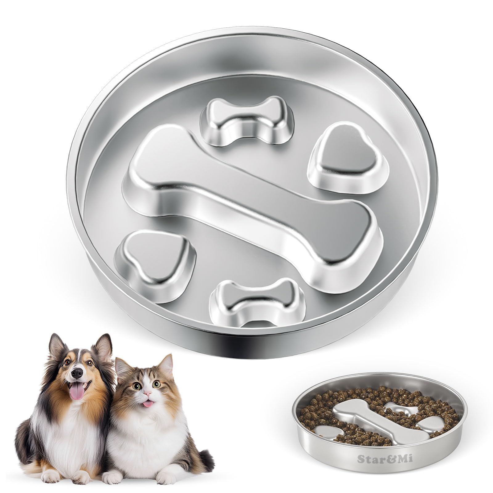 Stainless Steel Slow Feeder Dog Bowls - Non-Slip Metal Dog Bowl for Large & Medium Breeds, Puppy Puzzle Feeder - 2 Cup Capacity 