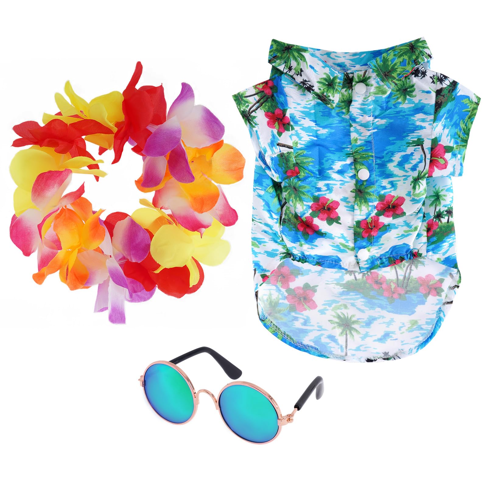 Haakong 3 Pieces Pet Hawaiian Costume Summer Shirts Sunglasses And Wreath For Small To Medium Dog Cat (X-Large)