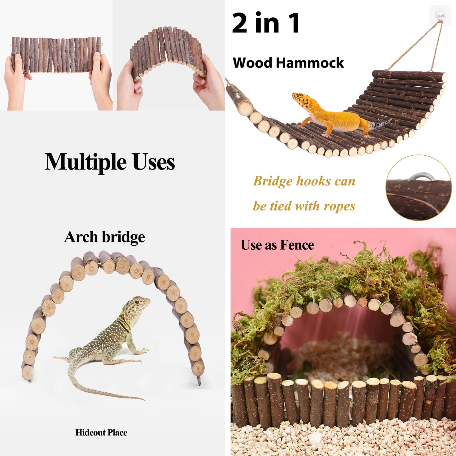 RUNANIA Bearded Dragon Tank Accessories, 10 PCS Reptile Hammock Plants Bridge Jungle Climber Vines for Snakes Bearded Dragon Cha