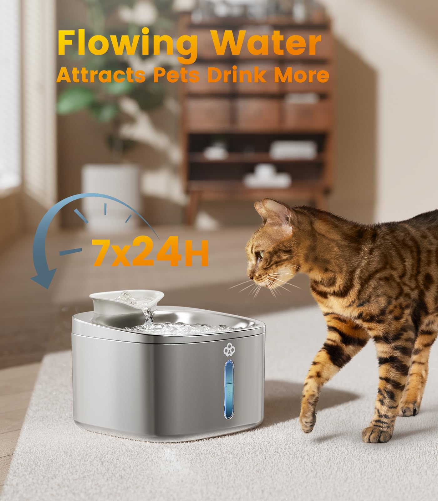 Oneisall Stainless Steel Cat Water Fountain, 3.5L/118Fl Oz Automatic Pet Drinking Fountains For Cats Indoor, Quiet Running Cat W