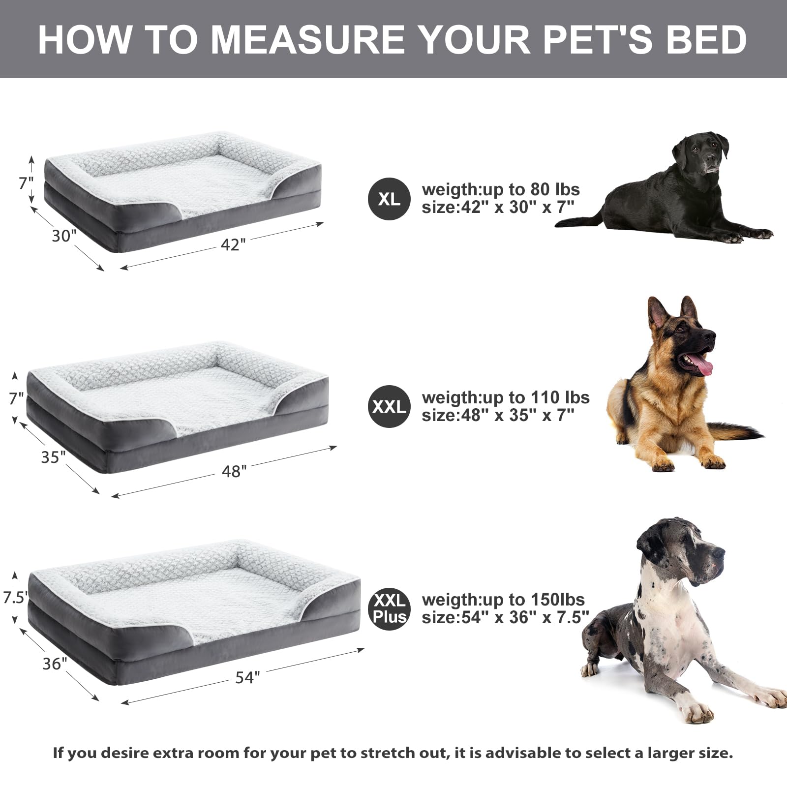 Lextro Orthopedic Dog Bed For Large Dogs, Egg Crate Foam Bed For Large Dogs, Equipped With Removable Waterproof Pillow Cover And