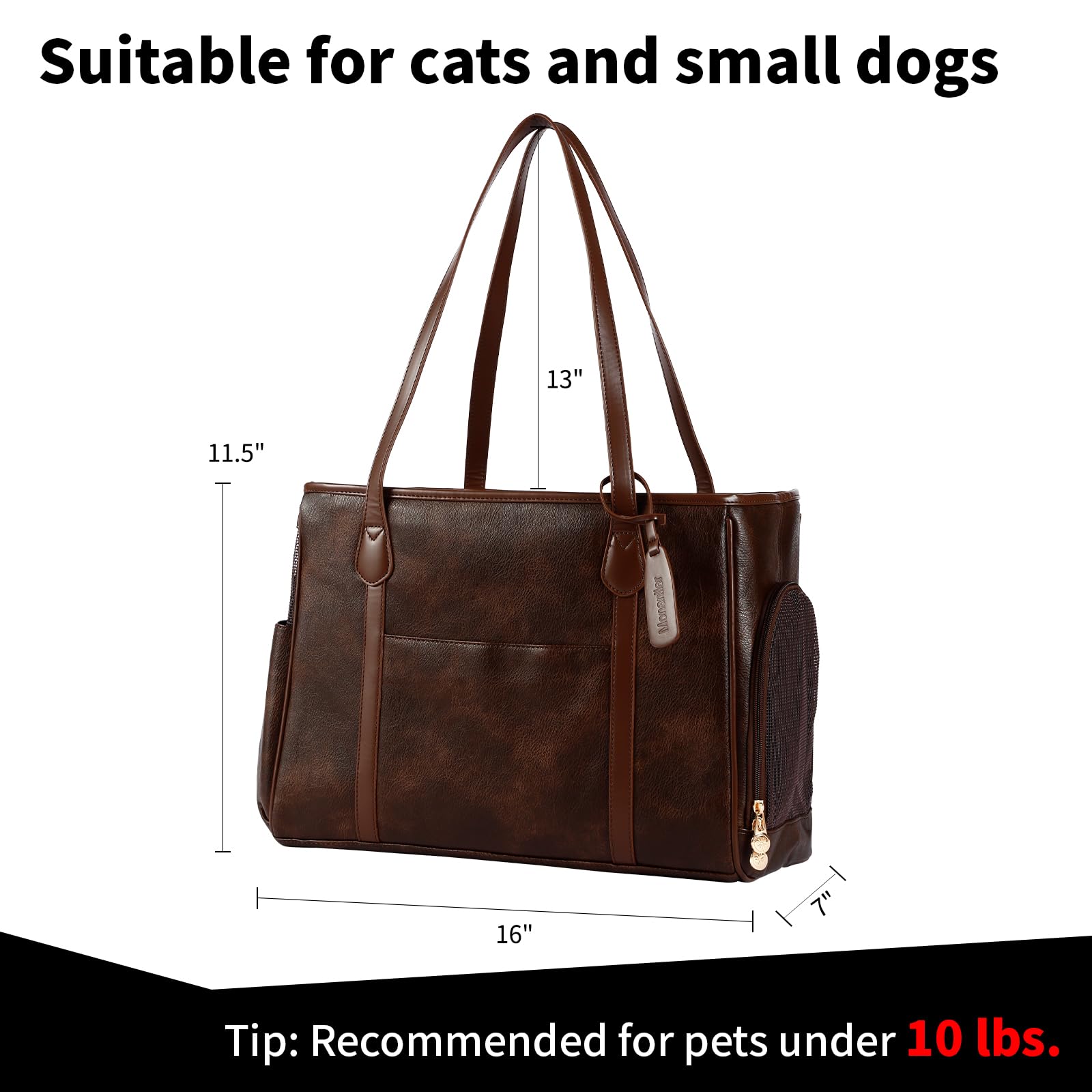 Monanller Stylish Dog Purse Carrier, Leather Pet Carrier Bag For Small Dogs Cats Puppy, Airline Approved Soft-Sided Carrier Coff