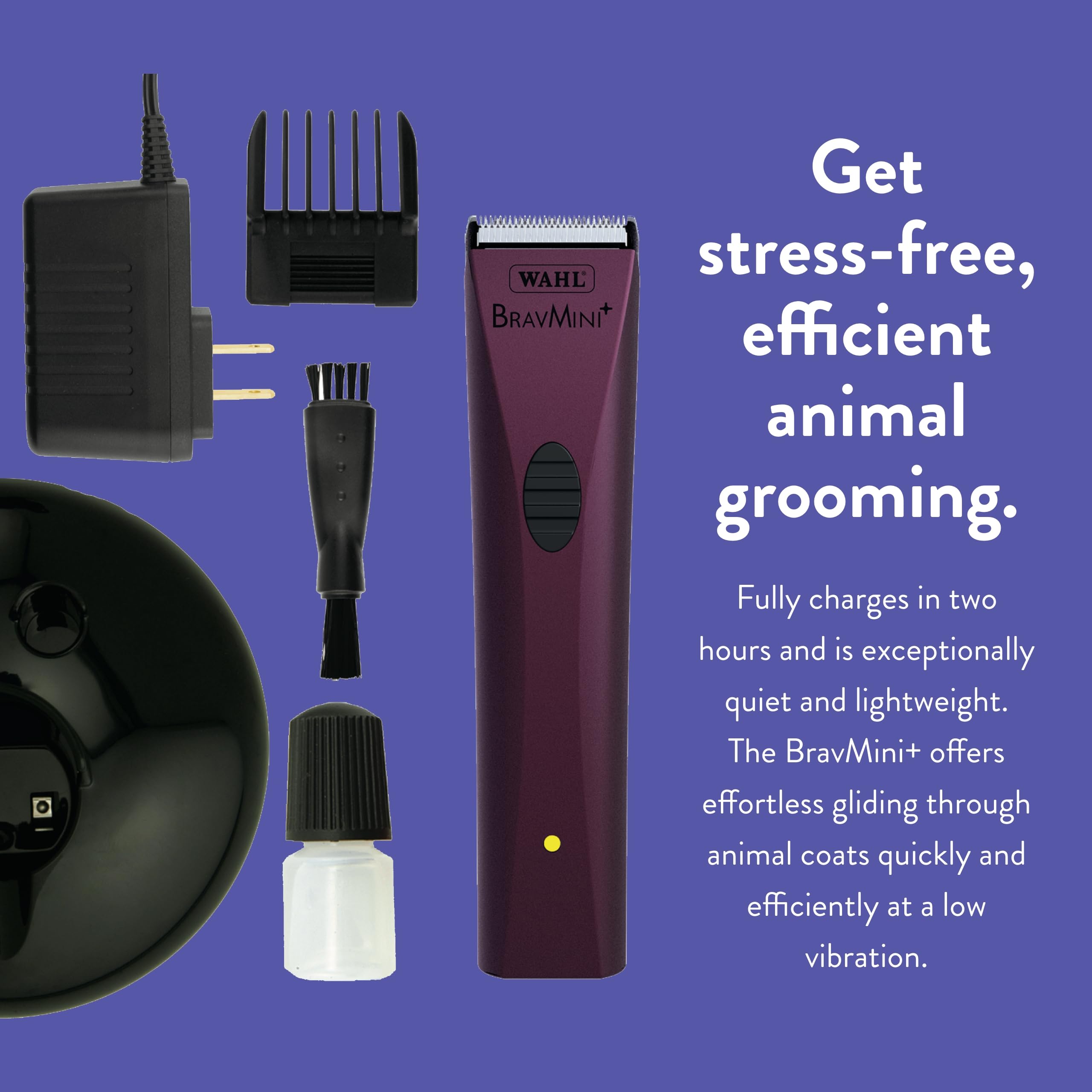 Wahl Professional Bravmini+ Cordless Trimmer Kit for Pets - Purple, Mini Size, Ideal for Dogs, Cats, & Horses