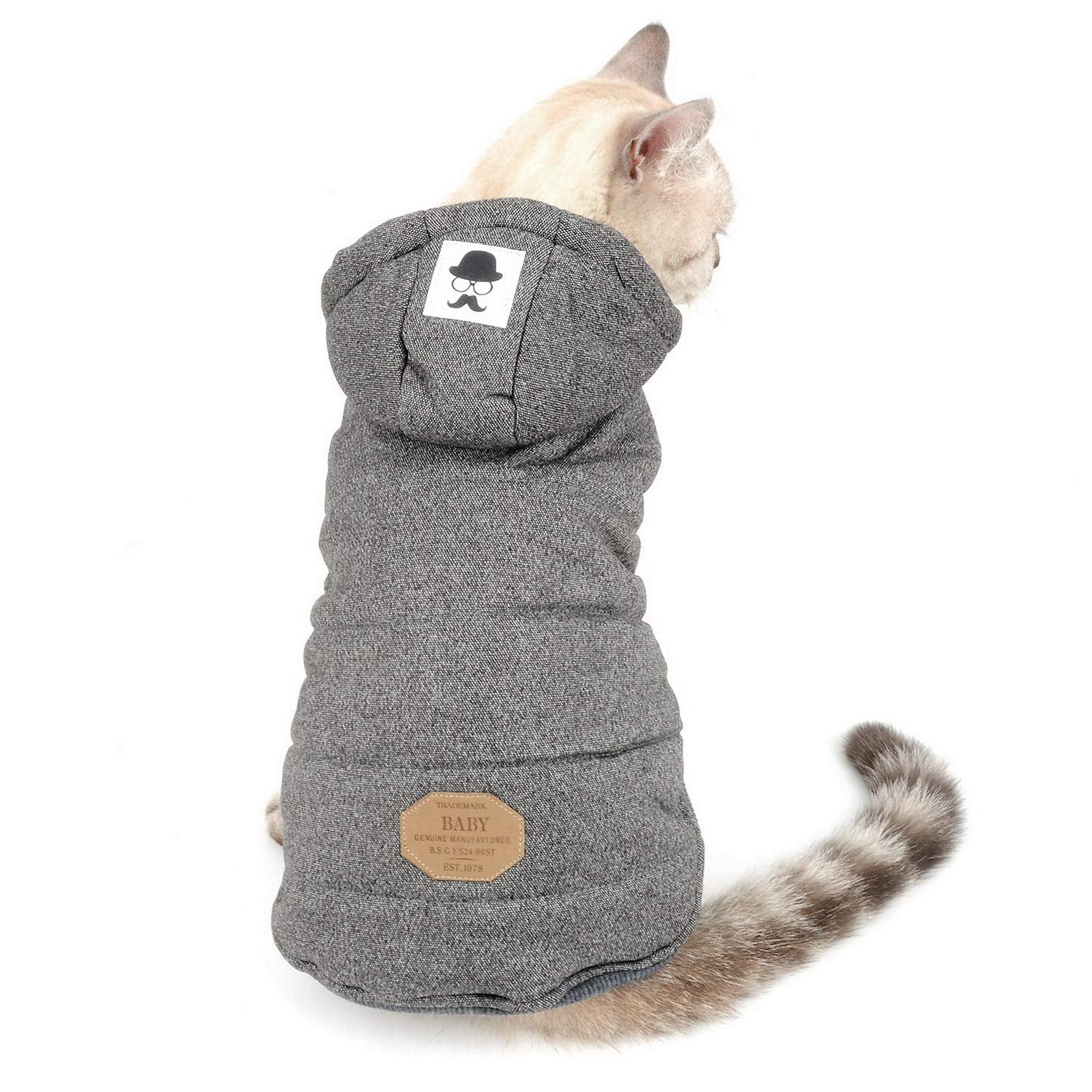 Selmai Fleece Dog Hoodie Winter Coat For Small Boy Dog Cat Puppy Cotton Hooded Jacket Chihuahua Clothes Grey M