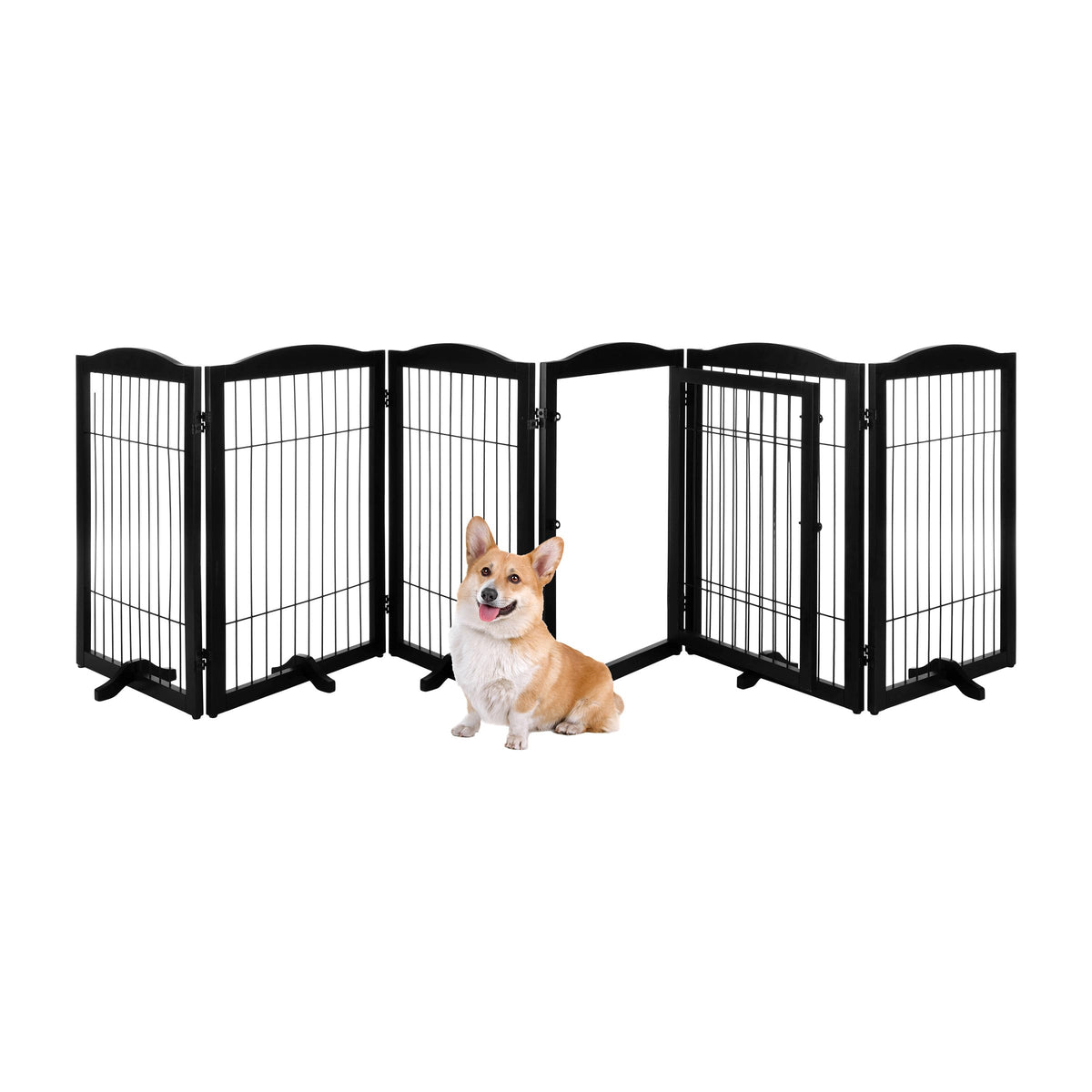 Pet Gate - 6-Panel Indoor Folding Dog Fence For Stairs Or Doorways - 133X32-Inch Freestanding Play Pen With Support Feet By Petmaker (Black)
