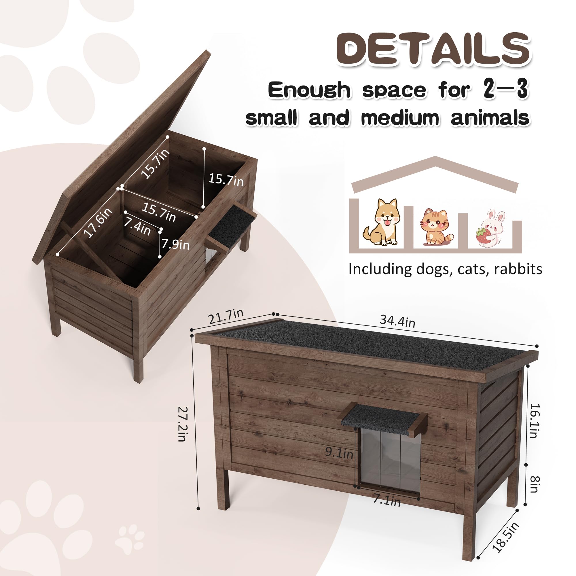 Kinchoix Outdoor Cat House Feral Cat Shelter Fully Insulated Outside Feral Cat Enclosure Wooden For Multiple Cats Possum Stray C