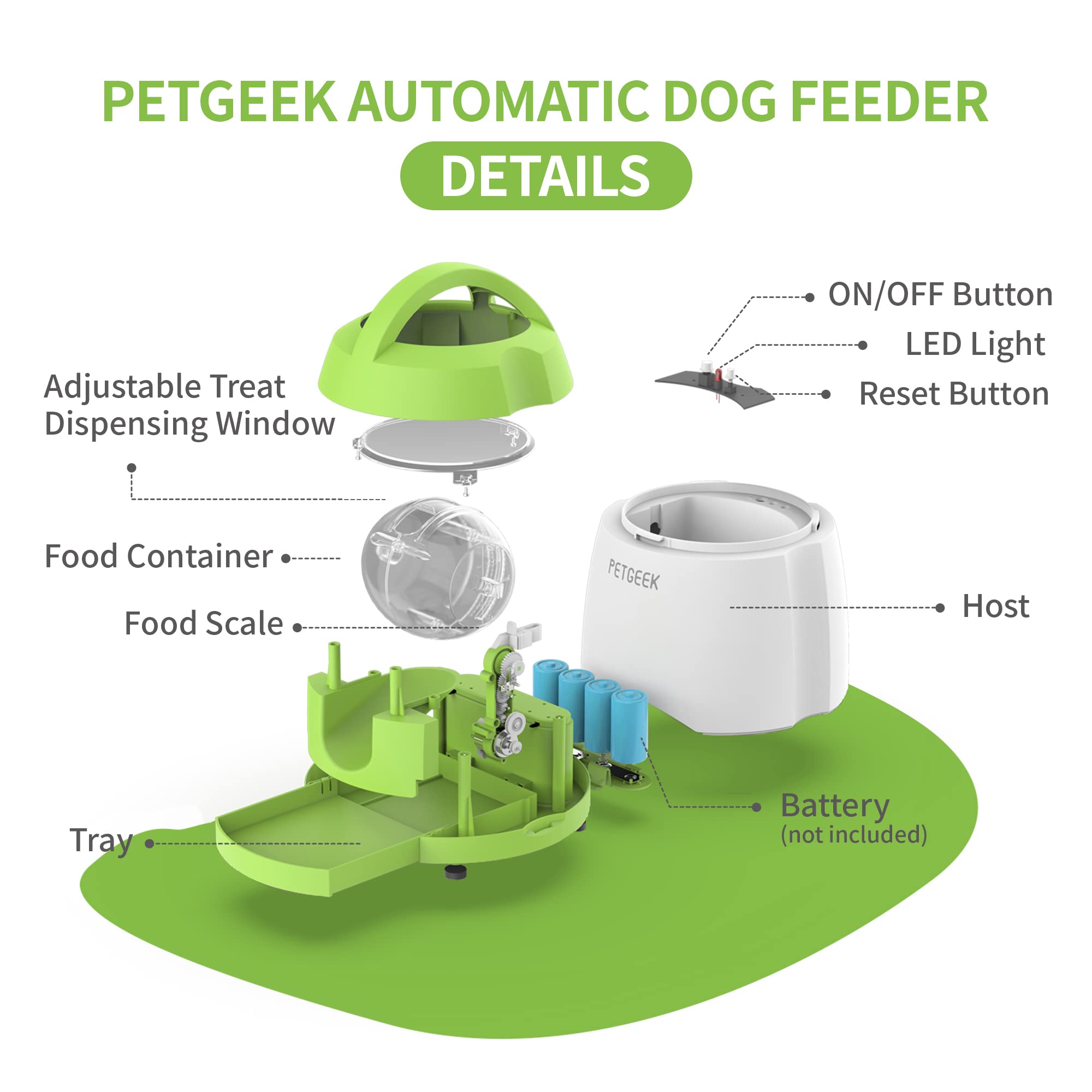 PETgEEK Treat Dispenser Dog Toys, Automatic Pet Feeder with Dual Power Supply and Remote control, Dog Puzzle Toys and Interactiv