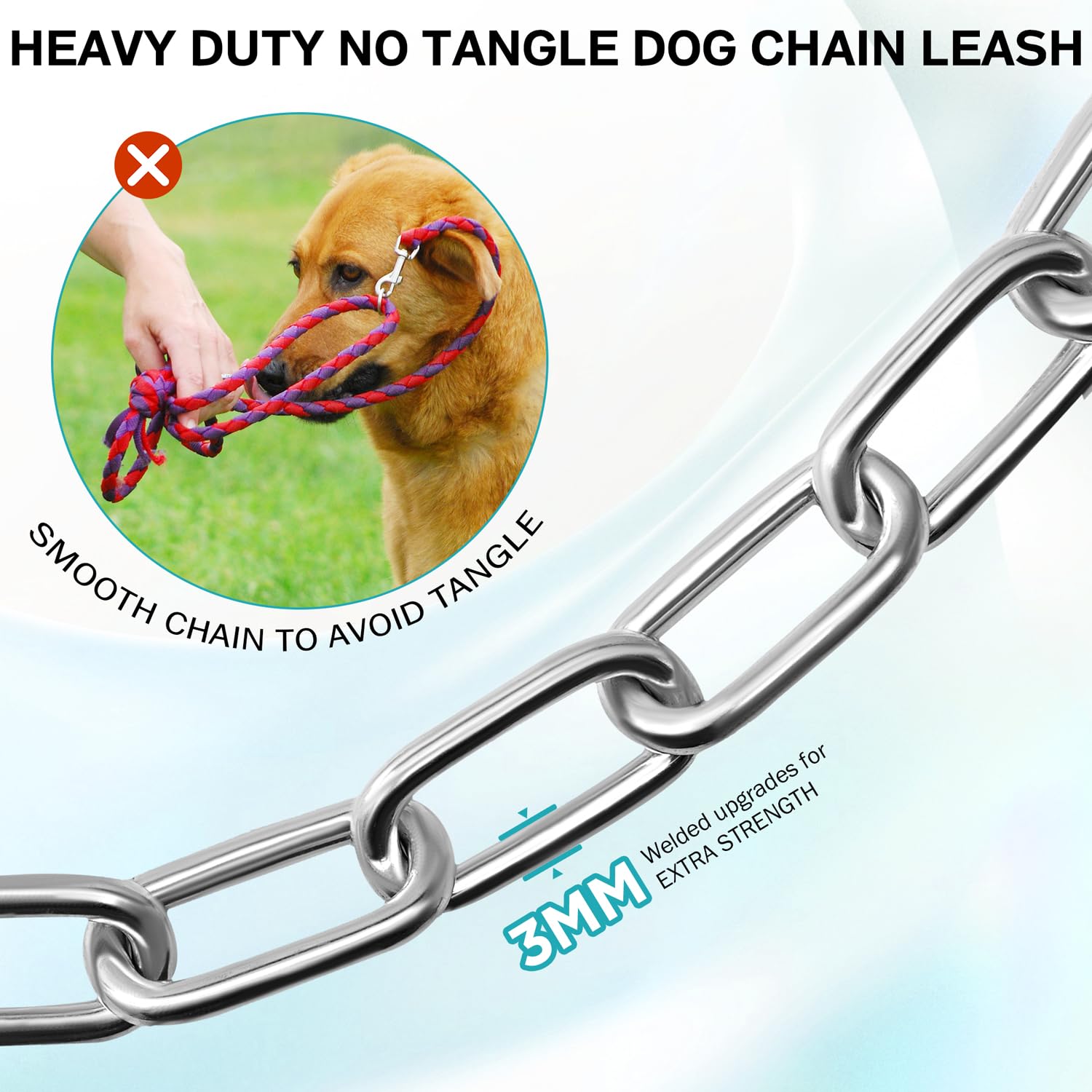 Heavy Duty Dog Chain For Yard-20Ft Metal Dog Chain Leash Chew Proof,Long Dog Lead For Outside With Strong Swivel Hook,Outdoor Do