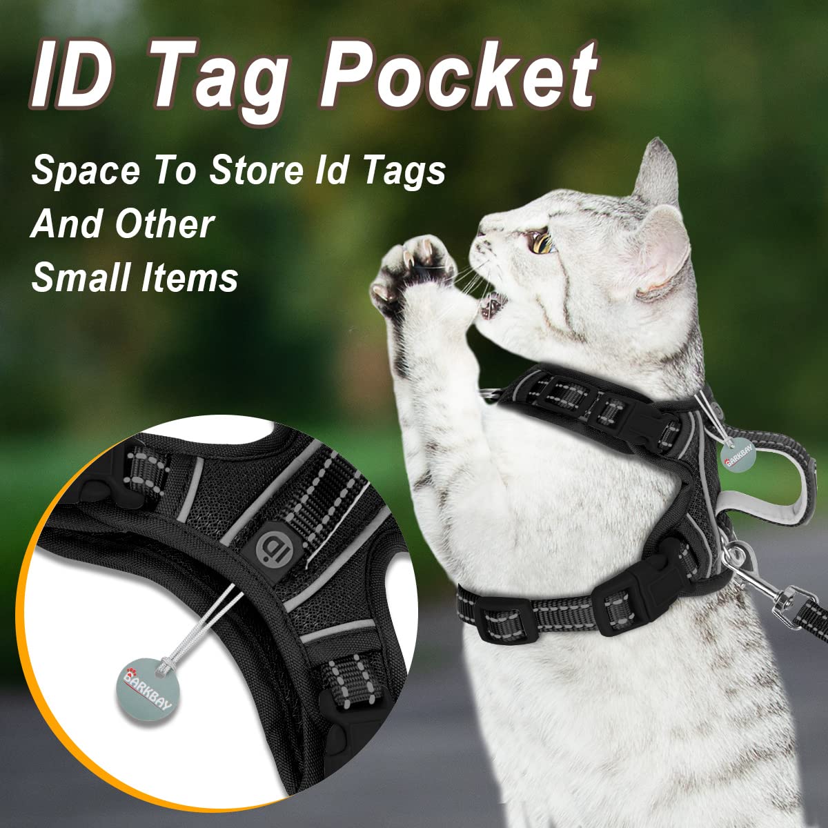 Cat Harness And Leash Set For Walking Escape Proof For Small Large Cat Kitten Harness With Id Tag Pocket (Black,S)