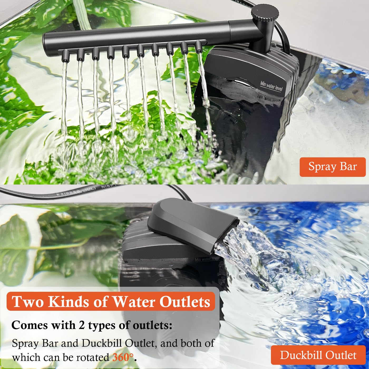 Fedour 165Gph Aquarium Filter U-V With Timer, 8W Adjustable Fish Tank Filter Pump, U-V Submersible Internal Filter For 10-50 Gallon Tank, With Biochemical Cotton, Activated Carbon Cotton