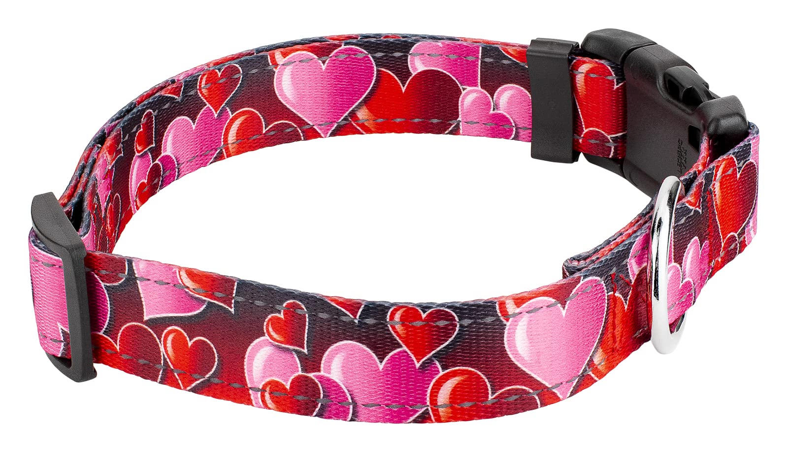 Country Brook Petz - Deluxe Romantic Hearts Reflective Dog Collar Collection Featuring Night Safe Designs (1 Inch, Medium)