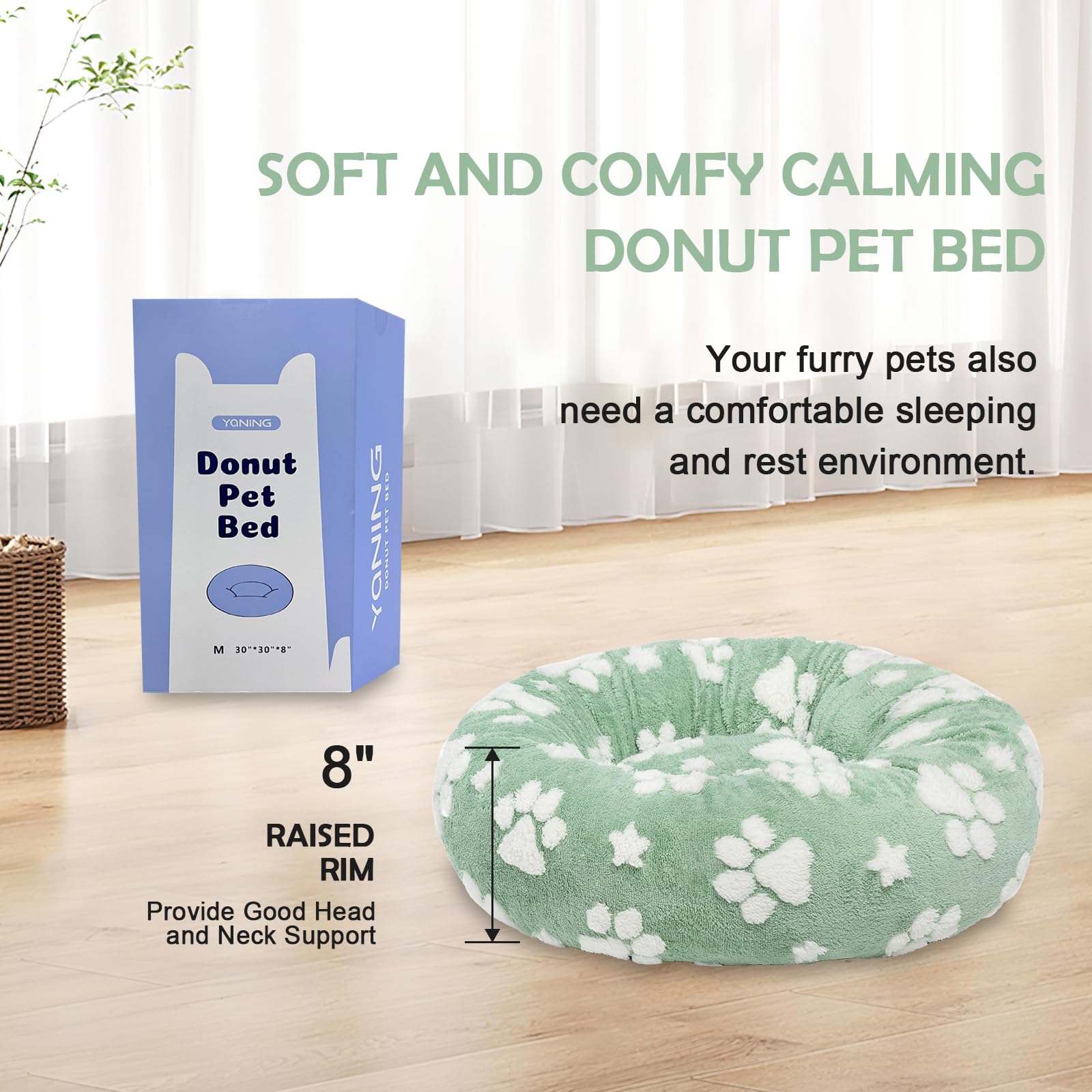 Yaning Donut Dog Beds For Medium Dogs, Calming Round Cat Beds For Indoor Cats, Cute 3D Textured Paw Pet Bed With Removable Washa