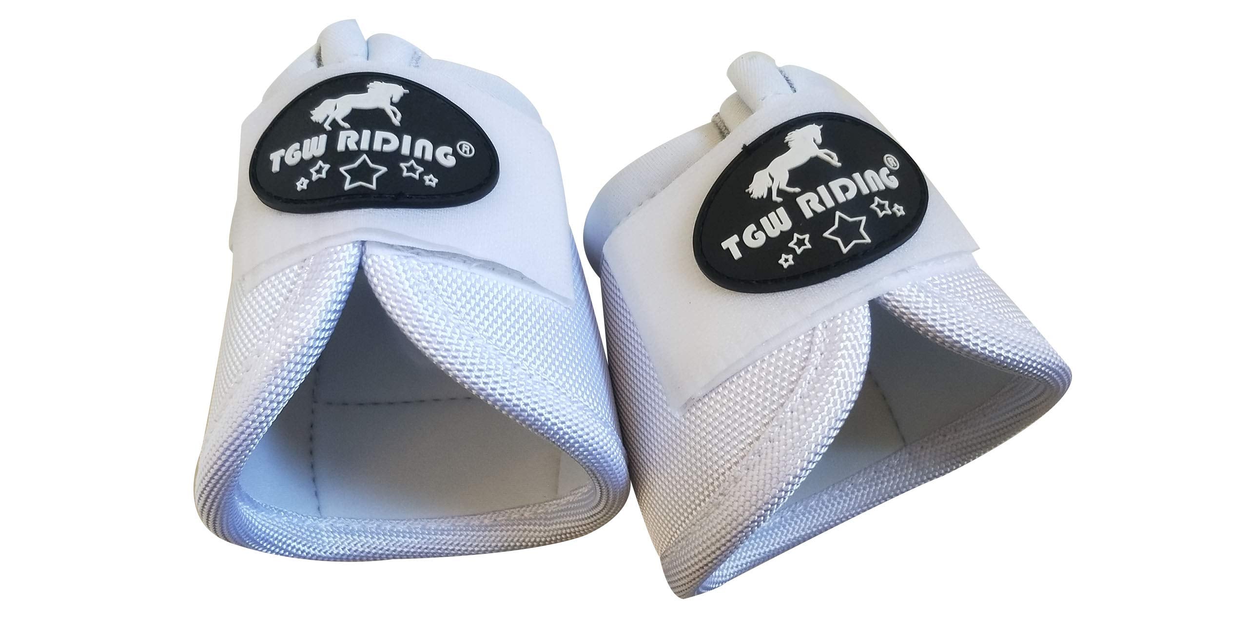Tgw Riding 2520D Horse Bell Boots No-Turn Horse Bell Boots, Equine Ballistic Hoof Overreach Bell Boot, Pair (White, L)