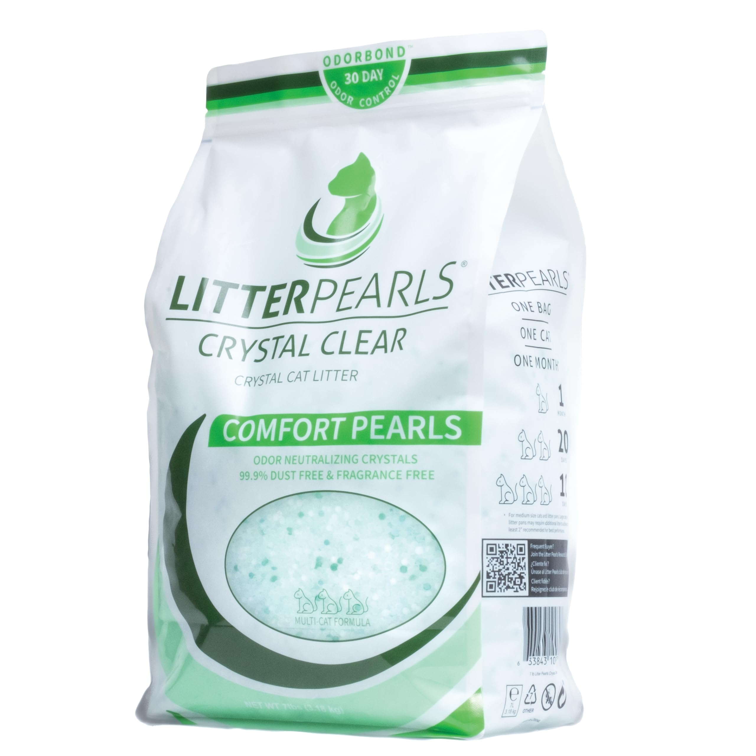 Litter Pearls Crystal Clear Unscented Non-Clumping Crystal Cat Litter With Odorbond, 7 Lb