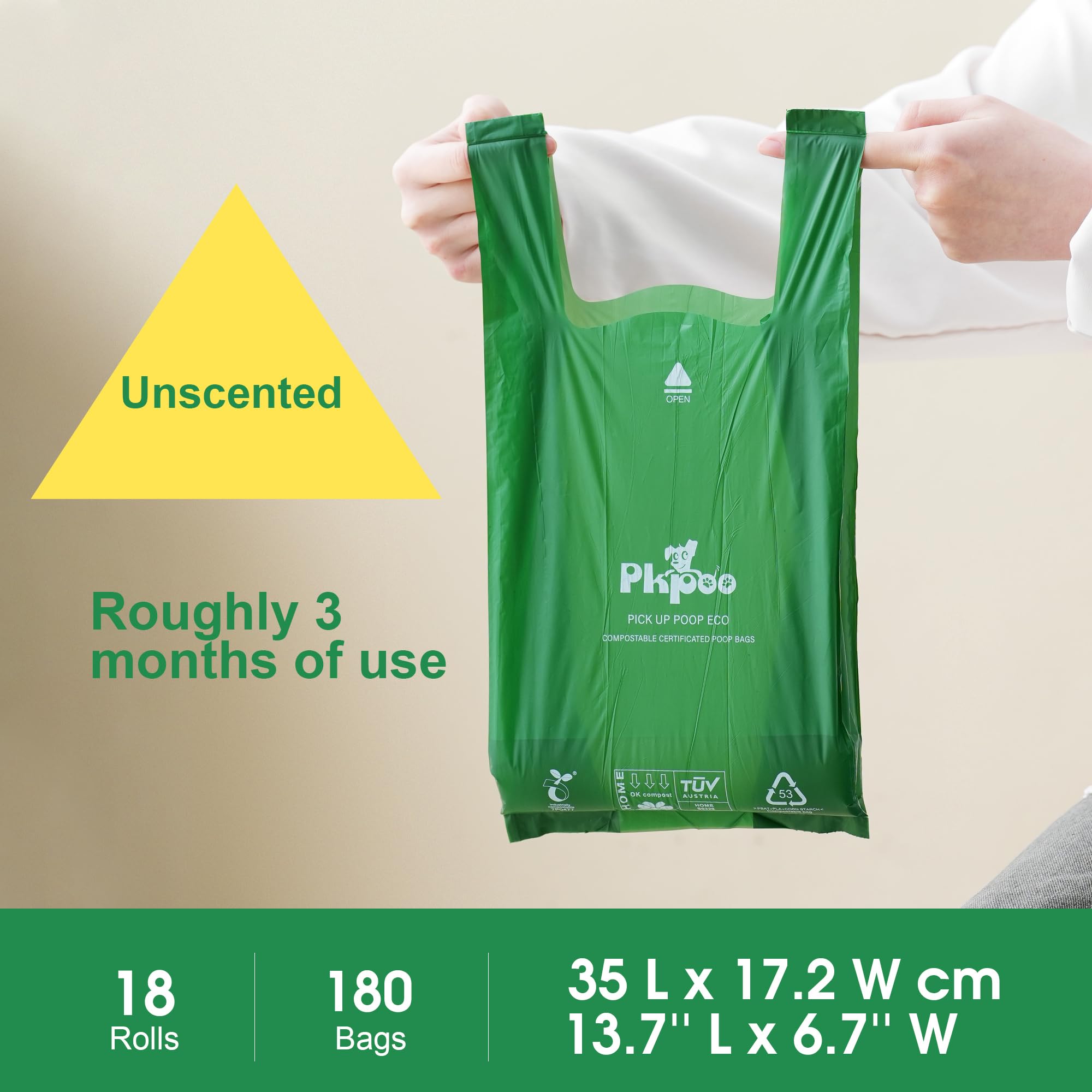 Pkpoo 100% Compostable Dog Poop Bags With Handles, Extra Wide, Vegetable-Based Large Poop Bags For Dogs, Biodegradable Waste Bag