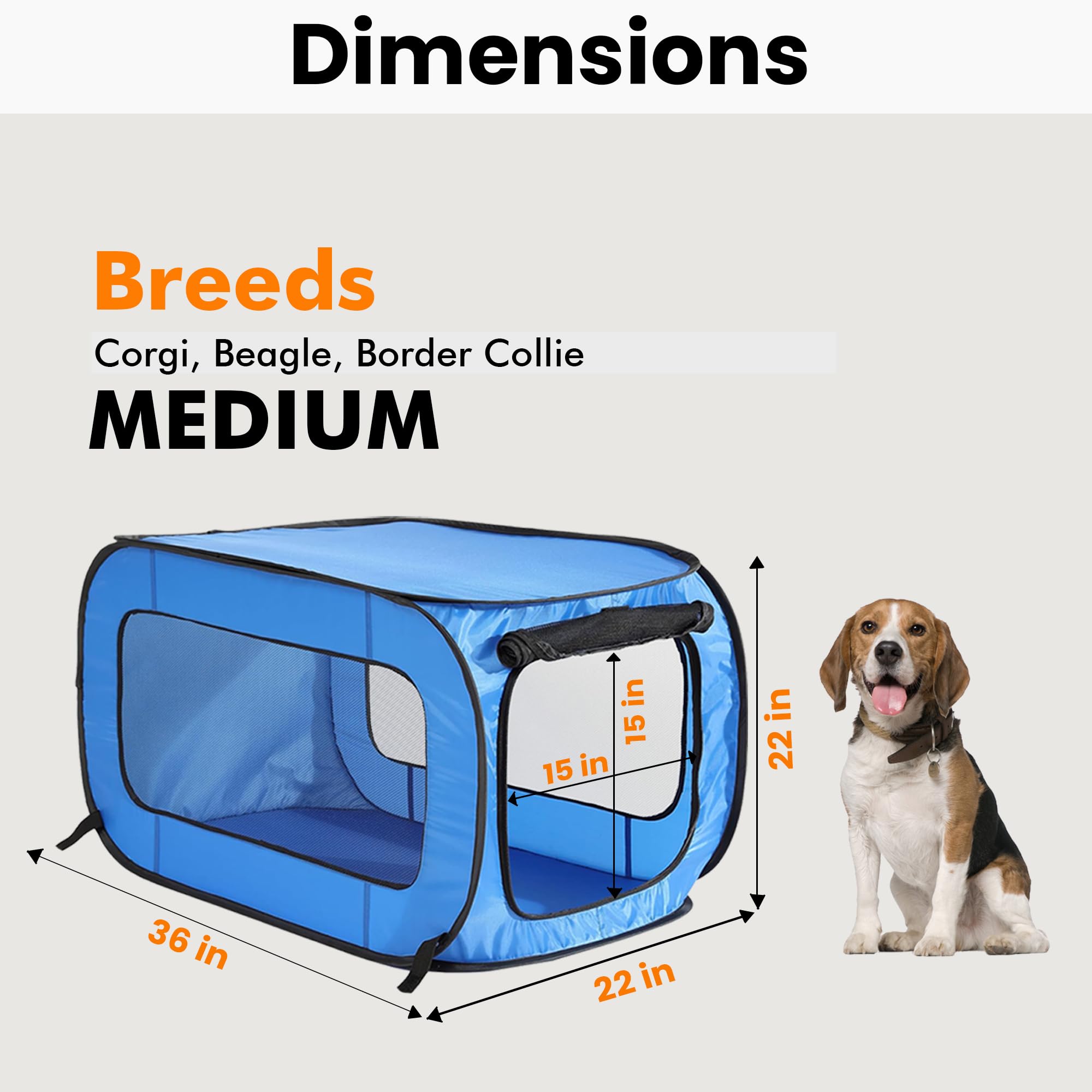 Beatrice Home Fashions Portable, Collapsible, Pop Up Kennel Travel Cat And Dog Crate, 36'' L X 22'' W X 22'' H, Blue