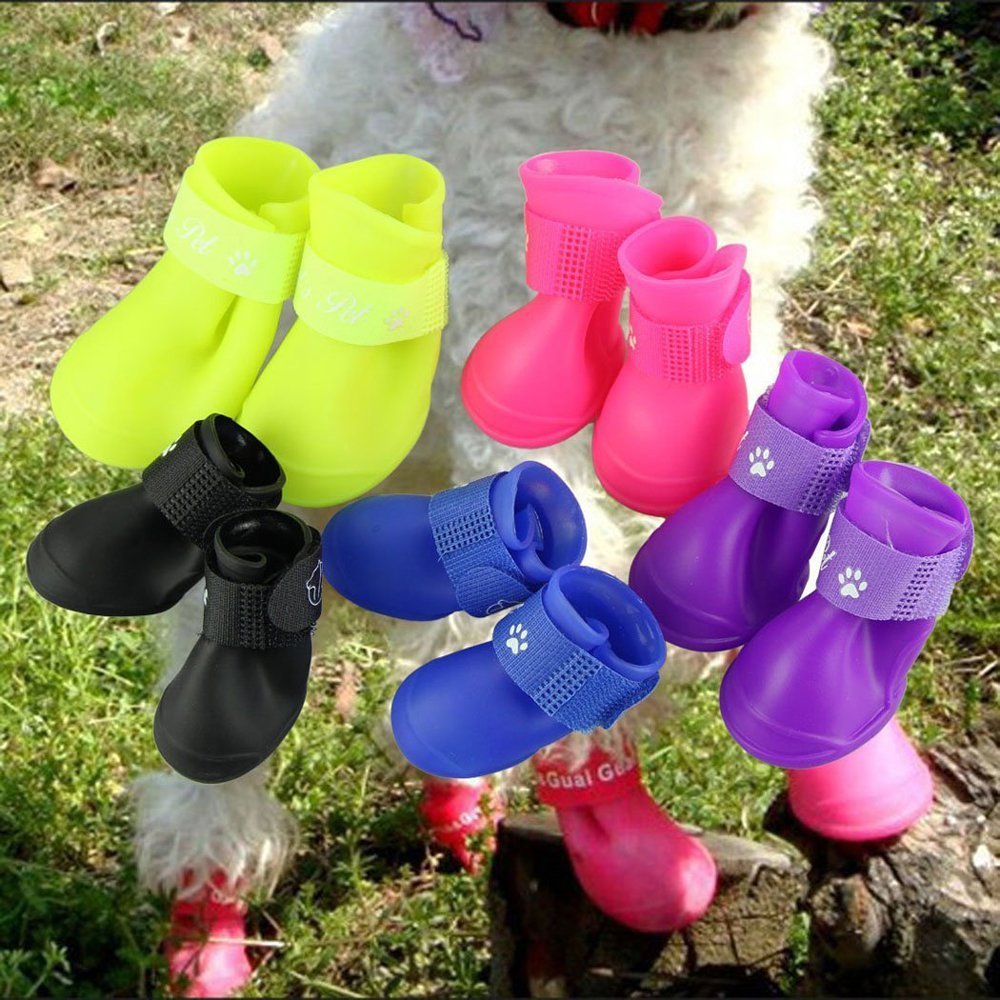 Cdycam Cute Little Pet Dog Puppy Rain Snow Boots Shoes Booties Candy Colors Rubber Waterproof Anti-Slip (Black, Xx-Large)