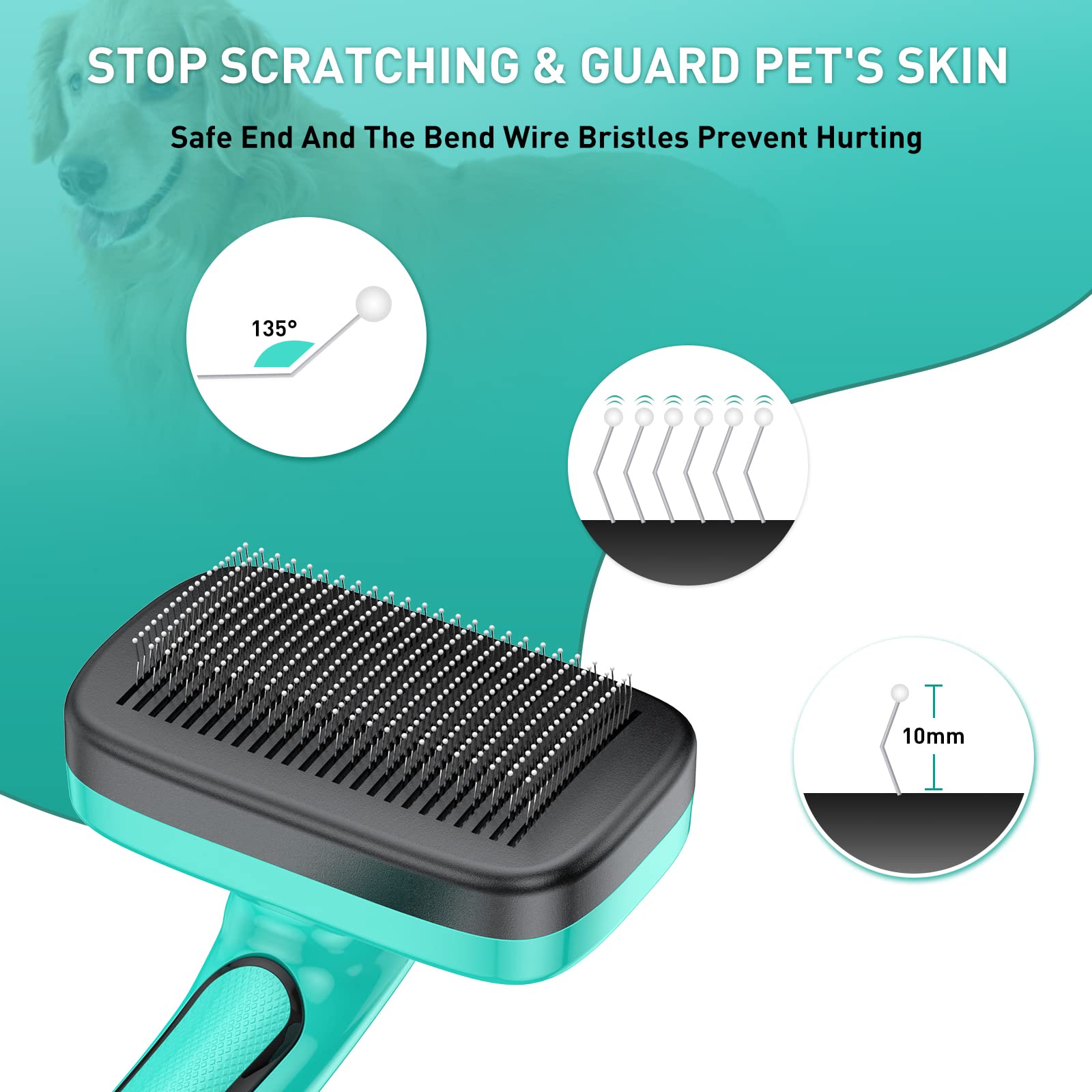 Wopqaem Pet Brush Kit For Grooming, Dog Self-Cleaning Slicker Brush + Nail Clippers Set For Shedding Long Short Haired Cats. Rem