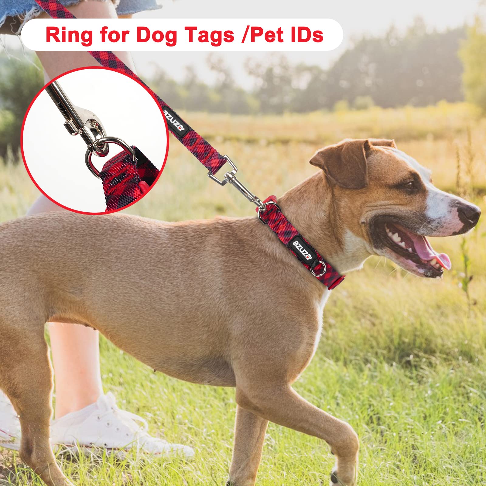 Azuza 3 Pack Christmas Nylon Dog Collars Buffalo Check Durable And Comfortable Dog Collars With Id Tag Ring Adjustable For Large Dogs, L (18-26Inch)
