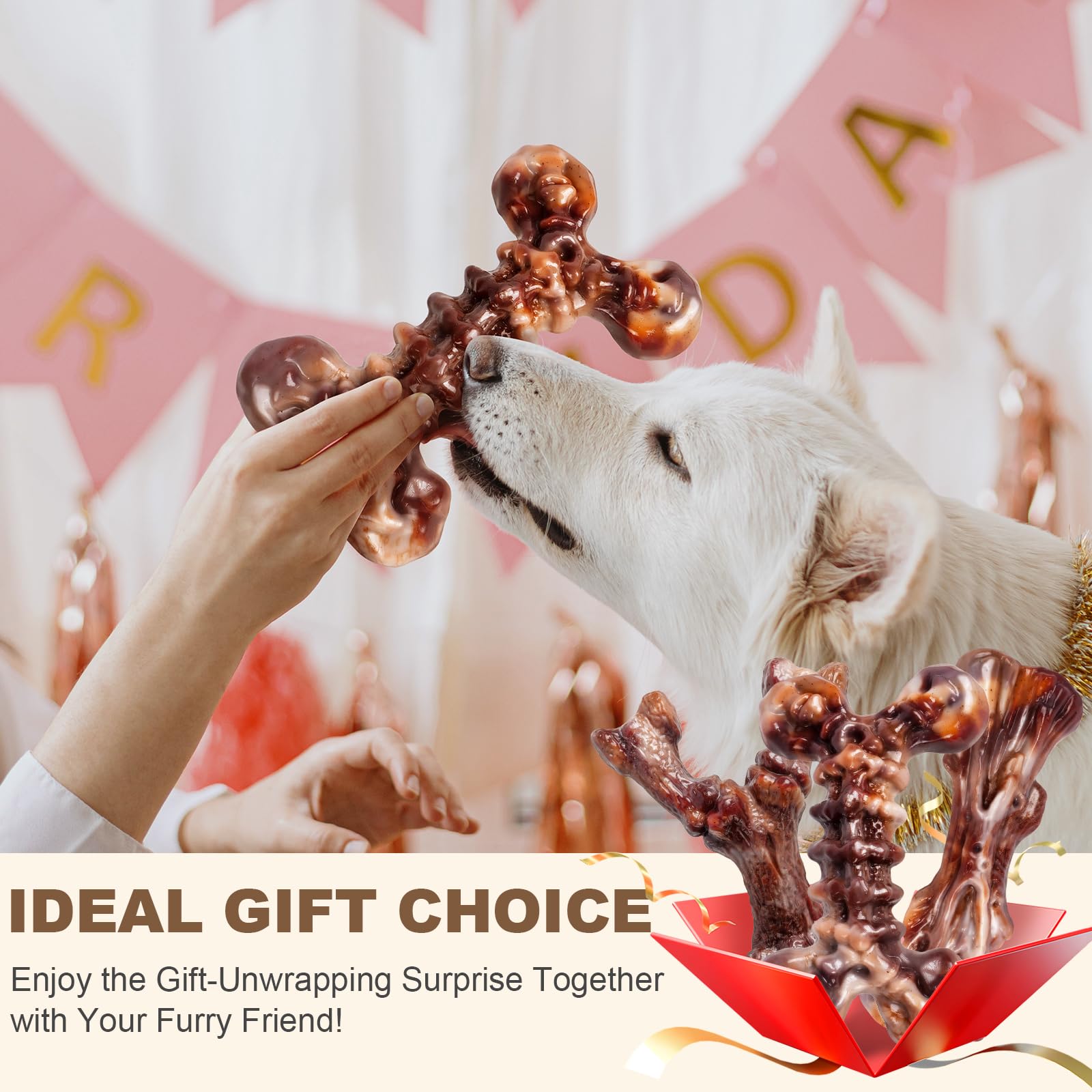 Kseroo Dog Toys for Aggressive Chewers - 3 Pack Bacon Flavored Indestructible Dog Toy, Big Tough Chew Bone for Medium Large Bree