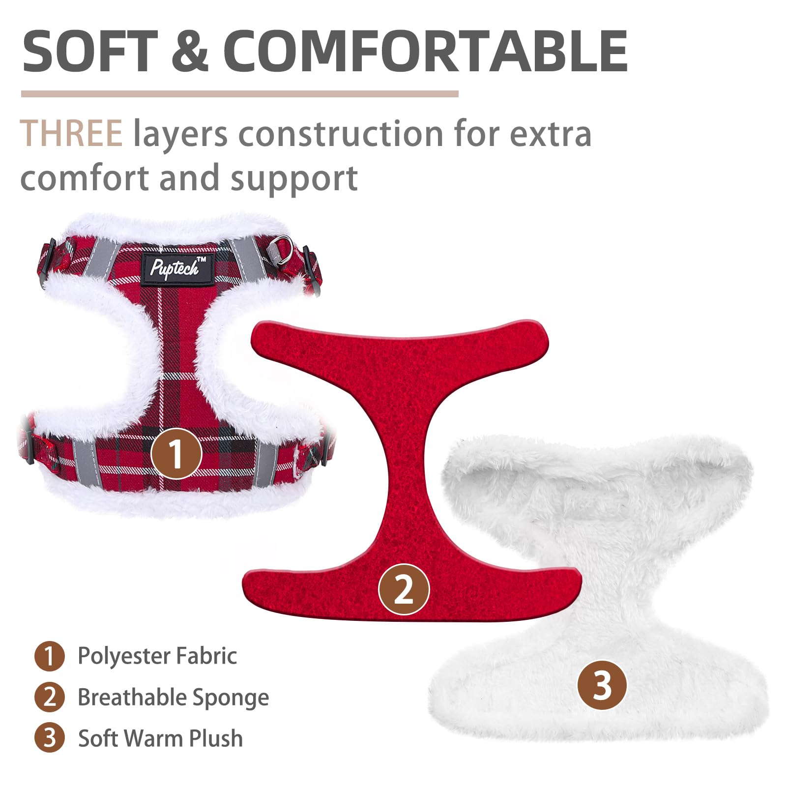 PUPTECK No Pull Dog Harness and Leash Set Reflective No Choke Step in Puppy Halter for XS Small and Medium Sized Dogs, Red Plaid