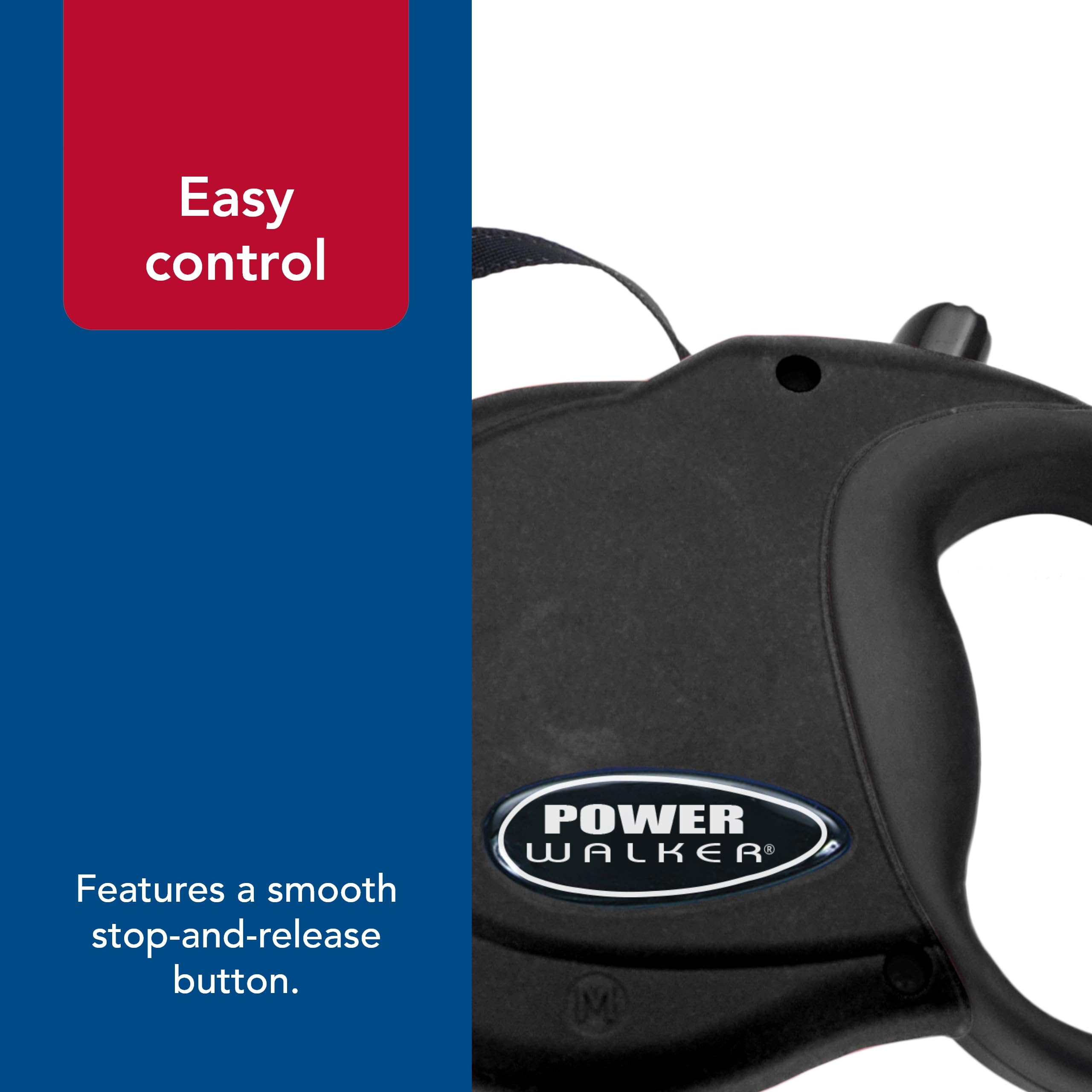 Coastal Pet Power Walker Dog Retractable Leash - Reflective Dog Leash - Stop-And-Release Control Button - Comfort Grip Handle - Black - X-Small
