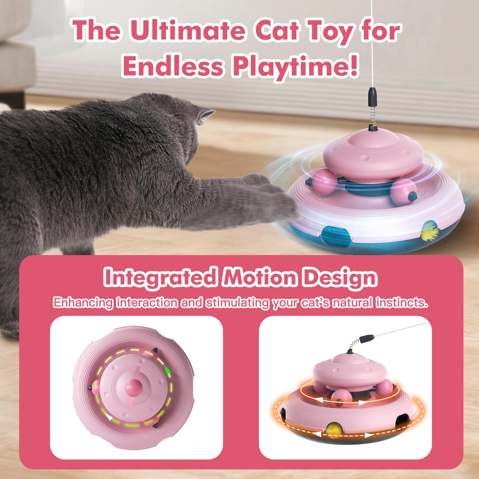 Judongju 3-In-1 Interactive Cat Toy For Indoor Cats - Exciting Teaser Wand, Ball Track, And Whack-A-Mole Game - No Batteries Nee