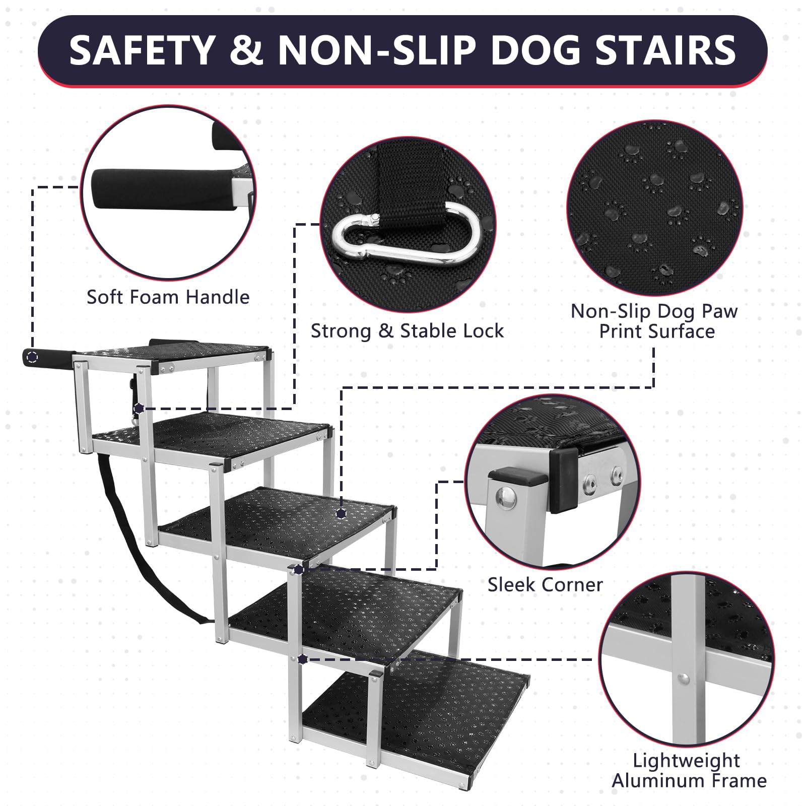 Pensun Dog Stairs With Nonslip Surface Portable Folding Pet Ramp For Car, Suv And Trucks Foldable Truck Ramp Stairs For Small To