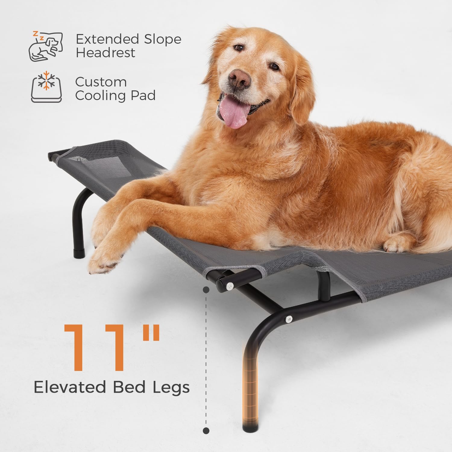 Sweetnight Elevated Dog Bed with Headrest for Large Dogs | Waterproof Raised Dog Cot for Outdoor - 43inch Heavy Duty Steel Frame