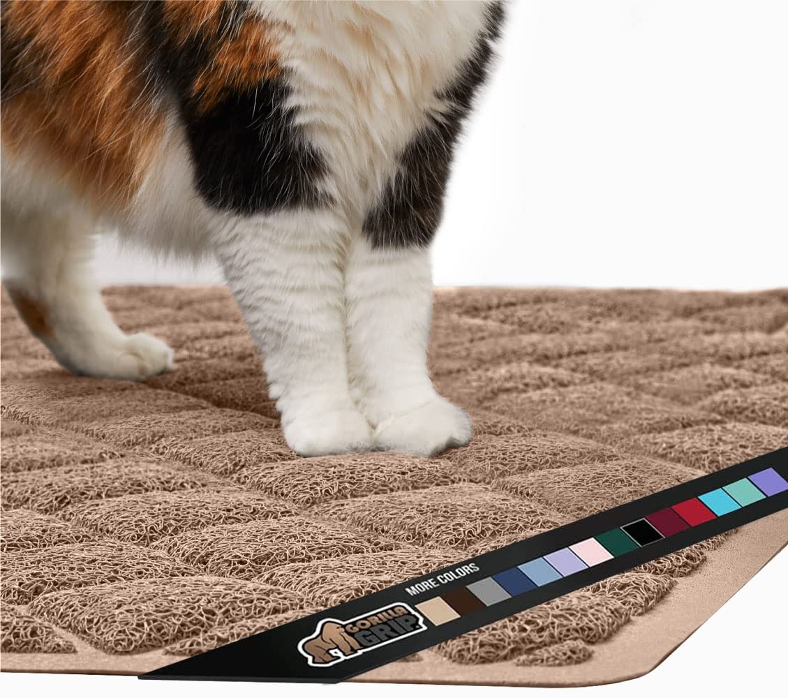 GORILLA GRIP Cat Litter Box Mat, 35x23, Water Resistant, US Designed Kitty Litter Trapping Mats, Easy to Clean, Scatter Control,