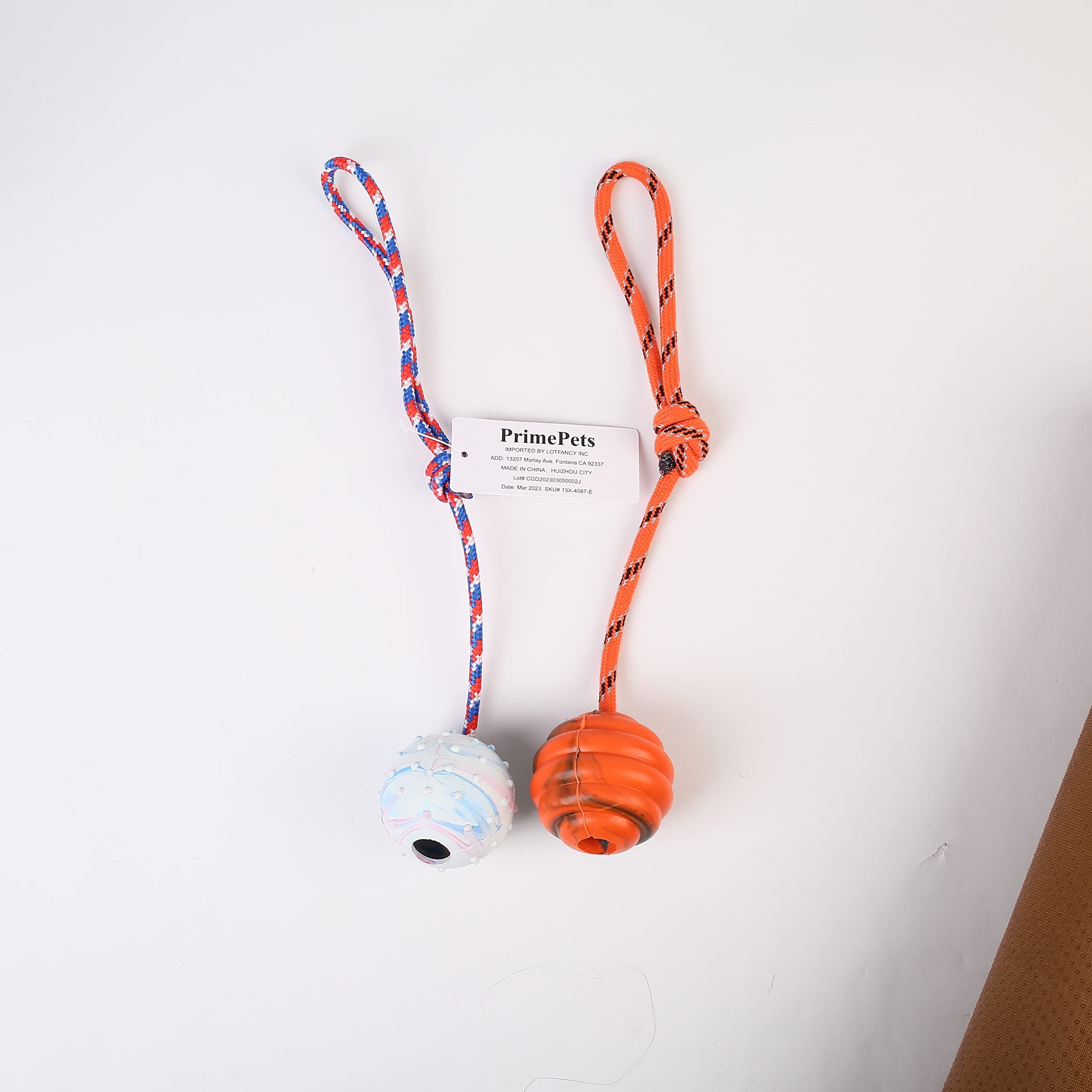 Primepets Dog Training Ball On Rope, 2 Pcs Solid Rubber Rope Ball, Tug Ball Toy For Medium And Small Dog, Tough Rope Toy, Non-Toxic And Durable Dog Toys