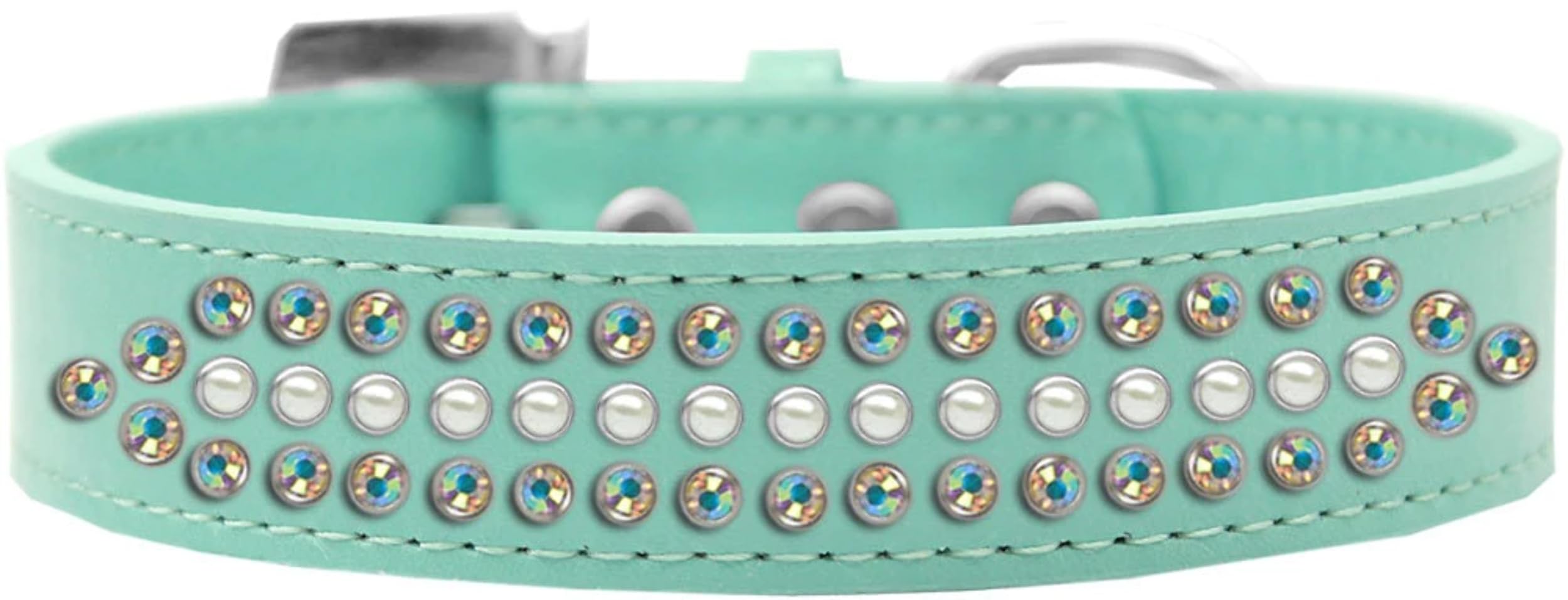 Dog, Puppy and Pet Fashion Collar, Ritz Pearl & Aurora Borealis Crystals Rimsets Aqua 16