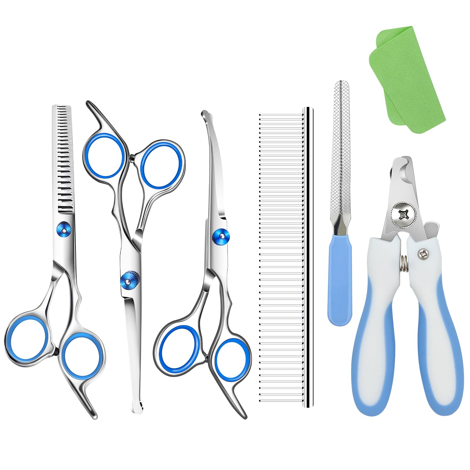 Dog Grooming Scissors Kit,Includes Curved Thinning Straight Scissors,Comb,Grooming Nail Clipers,Nail Trimmer,Dog Grooming Scisso
