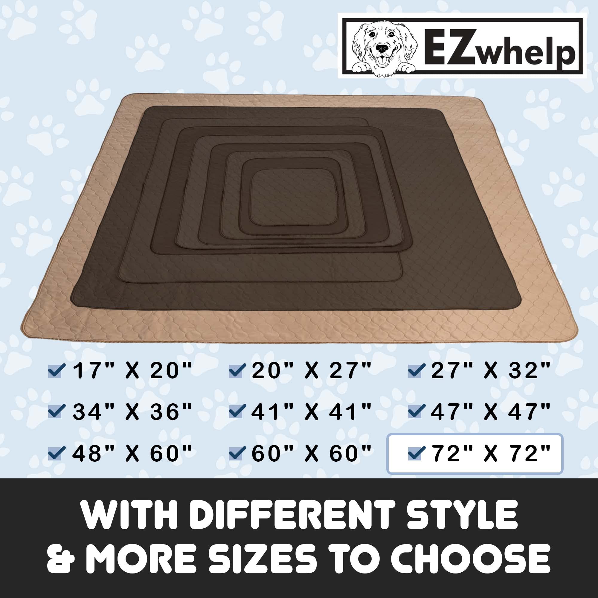 EZwhelp Reusable Dog Pee Pads - Waterproof Training Pads for Dogs - Washable & Sanitary - Rounded Corners - Laminated, Lightweig