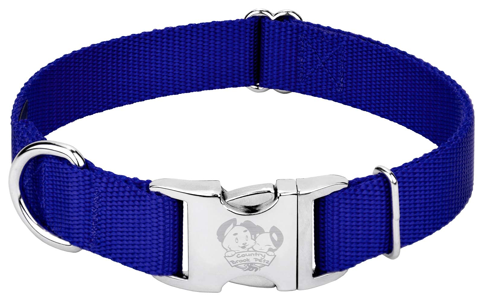 Country Brook Design - Vibrant 30+ Color Selection - Premium Nylon Dog Collar With Metal Buckle (Small, 3/4 Inch, Bright Royal Blue)