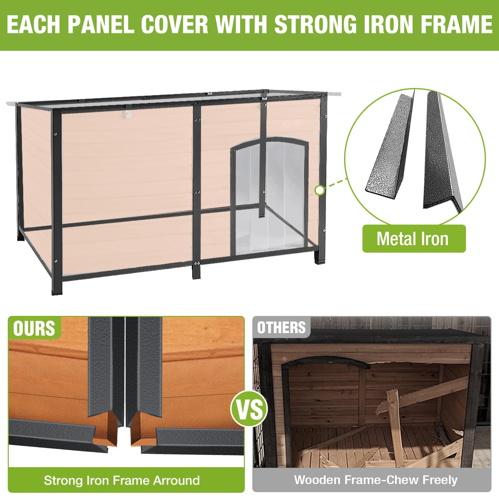 Aivituvin Dog House Outdoor 59' Extra Large Insulated Dog Kennel With Movable Insulation Liner,All-Around Iron Frame