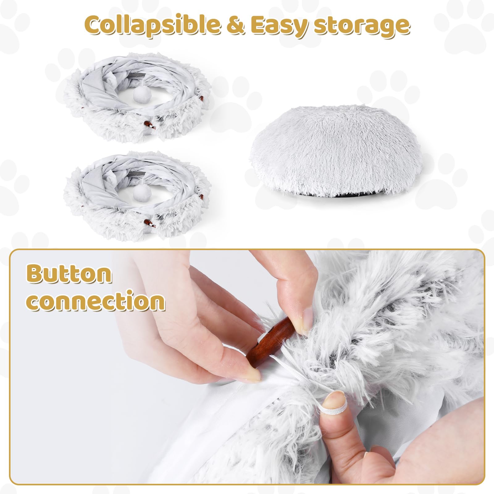 Odoland Cat Tunnel Bed With 20 Cat Toys - Indoor Plush Kitten Couch, Detachable Cats Cave Donut Tunnel & Soft Kitten Toy Set - C