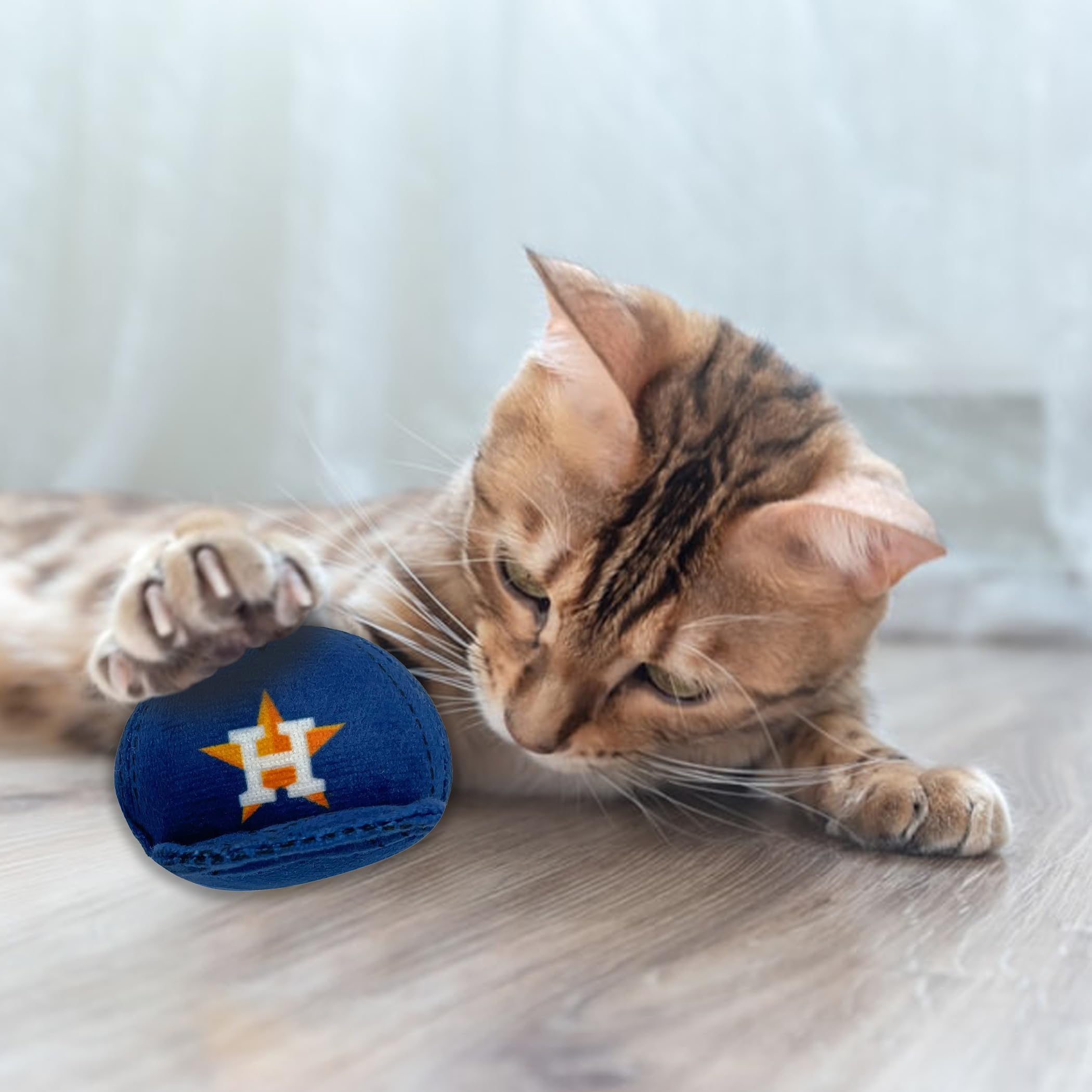 Best Plush Cat Toy - Mlb Houston Astros Complete Set Of 3 Piece Cat Toys Filled With Fresh Catnip. Incld: 1 Baseball Cap Cat Toy