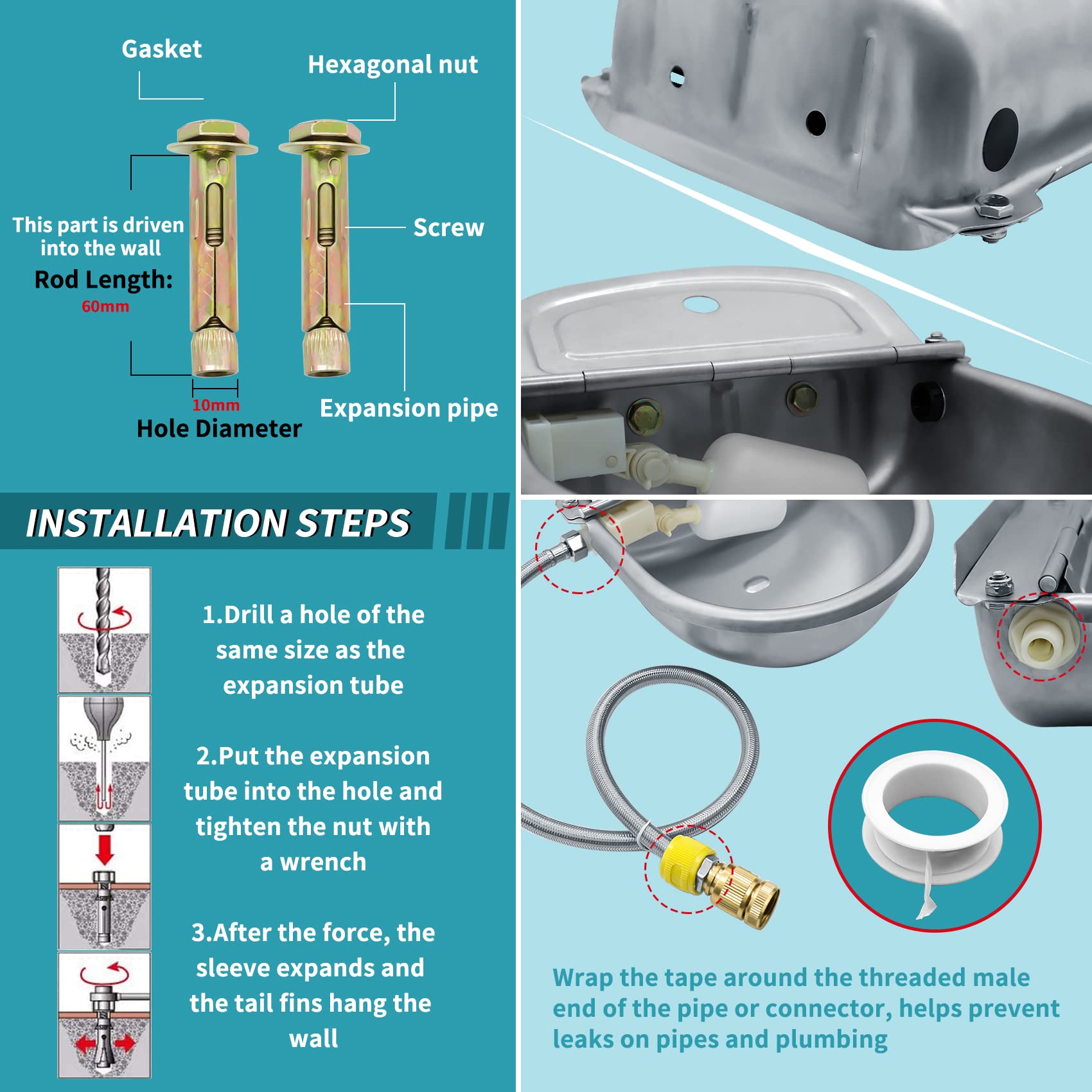 Automatic Animal Drinking Water Bowl, 304 Stainless Steel Waterer For Dog Horse Goat Pig Cow, Livestock Water Trough Dispenser W